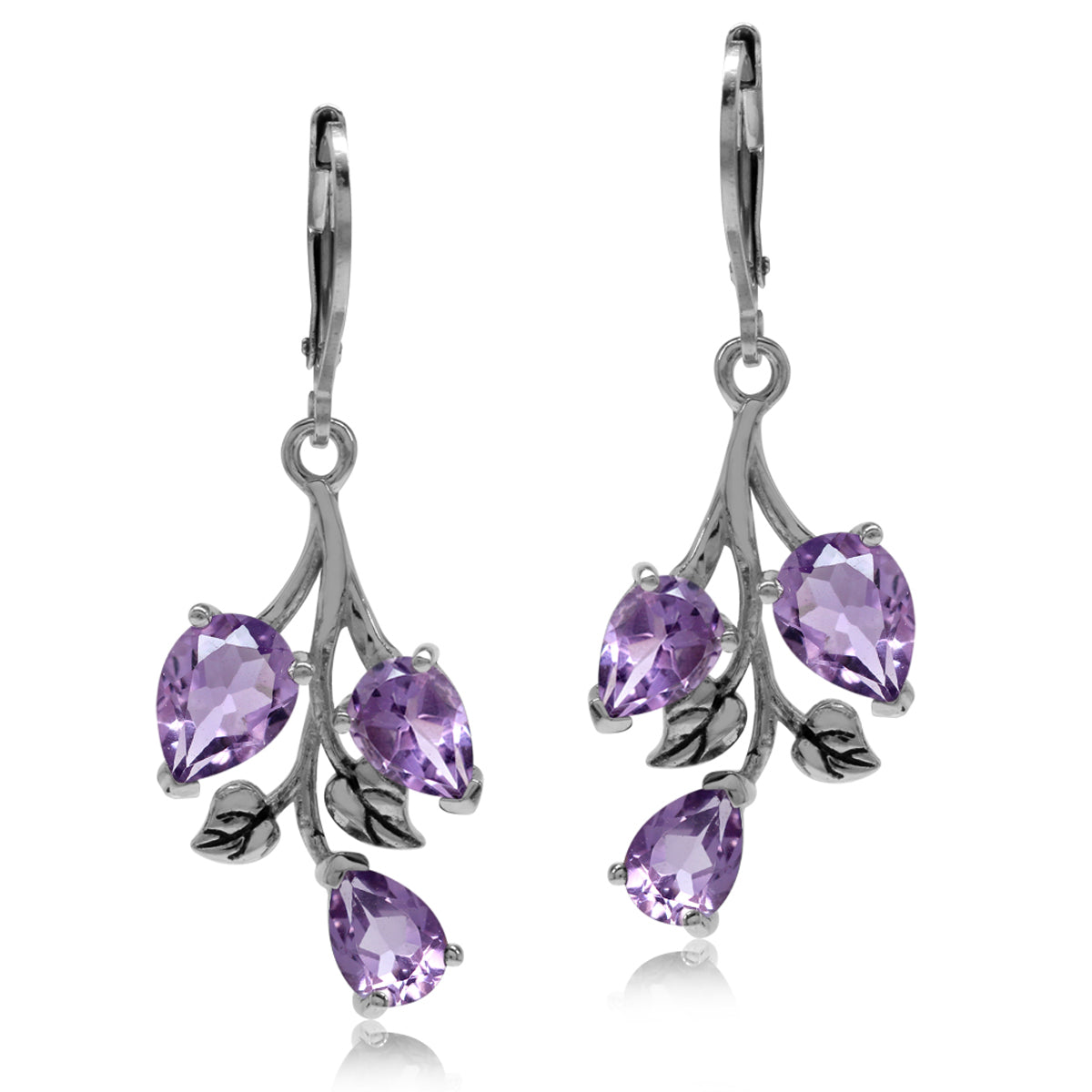 4.66ct. Genuine Amethyst 925 Sterling Silver Leaf Leverback Dangle Earrings - Silvershake-store