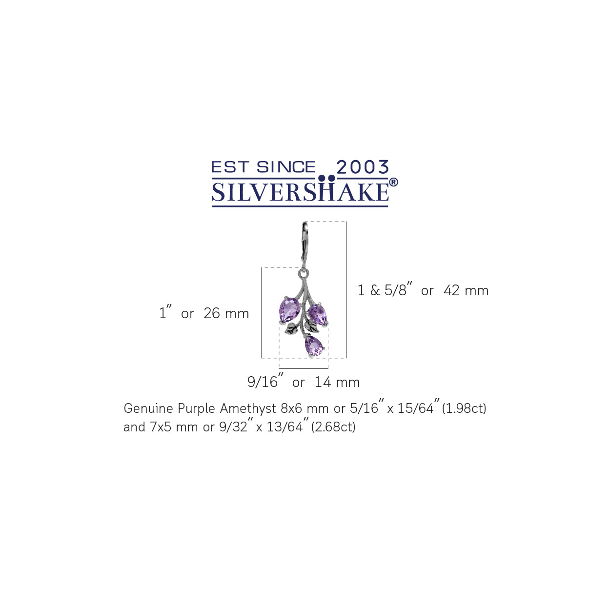 4.66ct. Genuine Amethyst 925 Sterling Silver Leaf Leverback Dangle Earrings - Silvershake-store