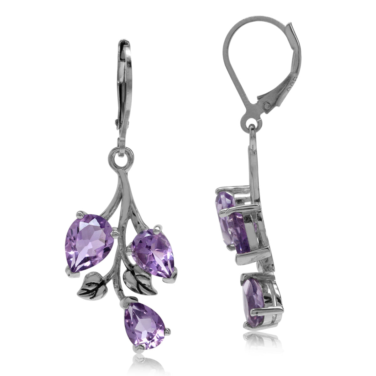 4.66ct. Genuine Amethyst 925 Sterling Silver Leaf Leverback Dangle Earrings - Silvershake-store
