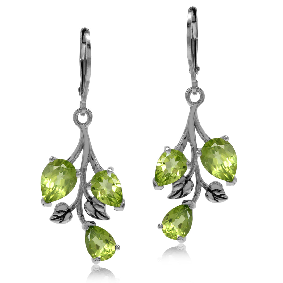5.52 CTW Natural Pear Shape Green Peridot 925 Sterling Silver Leaf Vintage Inspired Leverback Dangle Earrings August Gemstone Birthstone Jewelry for Women - Silvershake-store