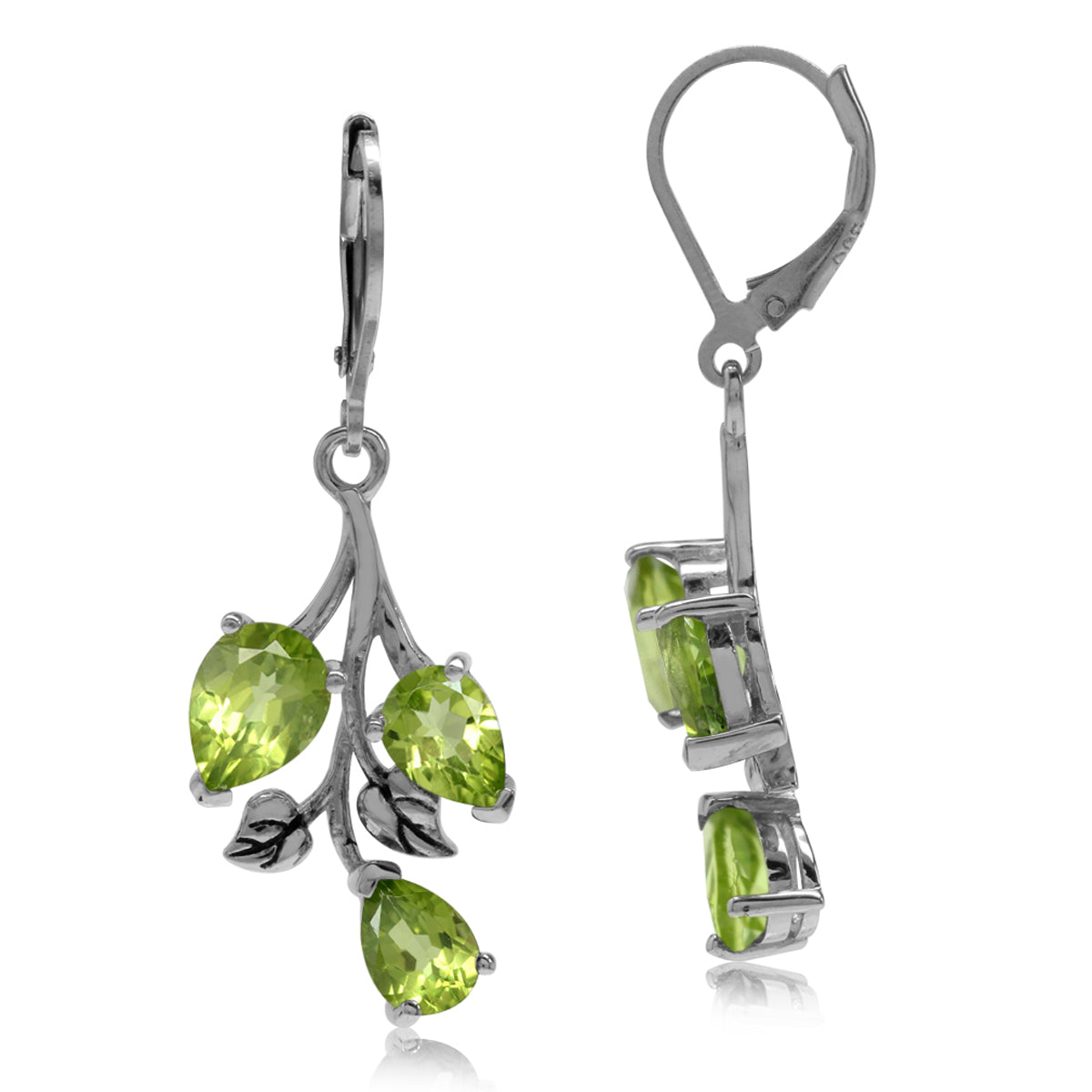 5.52 CTW Natural Pear Shape Green Peridot 925 Sterling Silver Leaf Vintage Inspired Leverback Dangle Earrings August Gemstone Birthstone Jewelry for Women - Silvershake-store