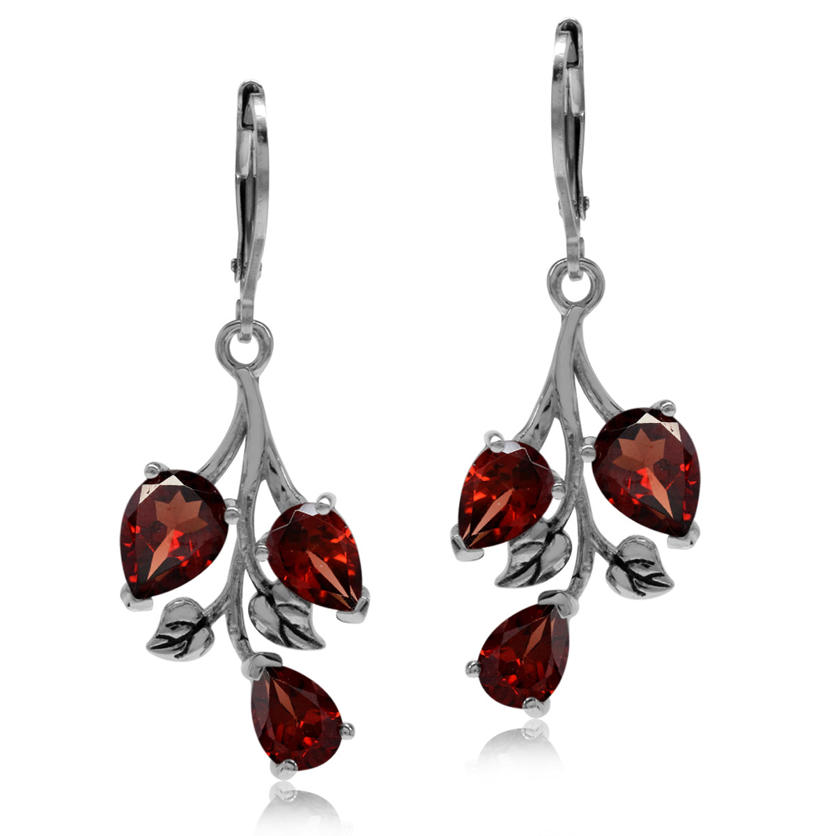 5.7 CTW Natural Pear Shape Red Garnet 925 Sterling Silver Leaf Vintage Inspired Leverback Dangle Earrings January Gemstone Birthstone Jewelry for Women - Silvershake-store