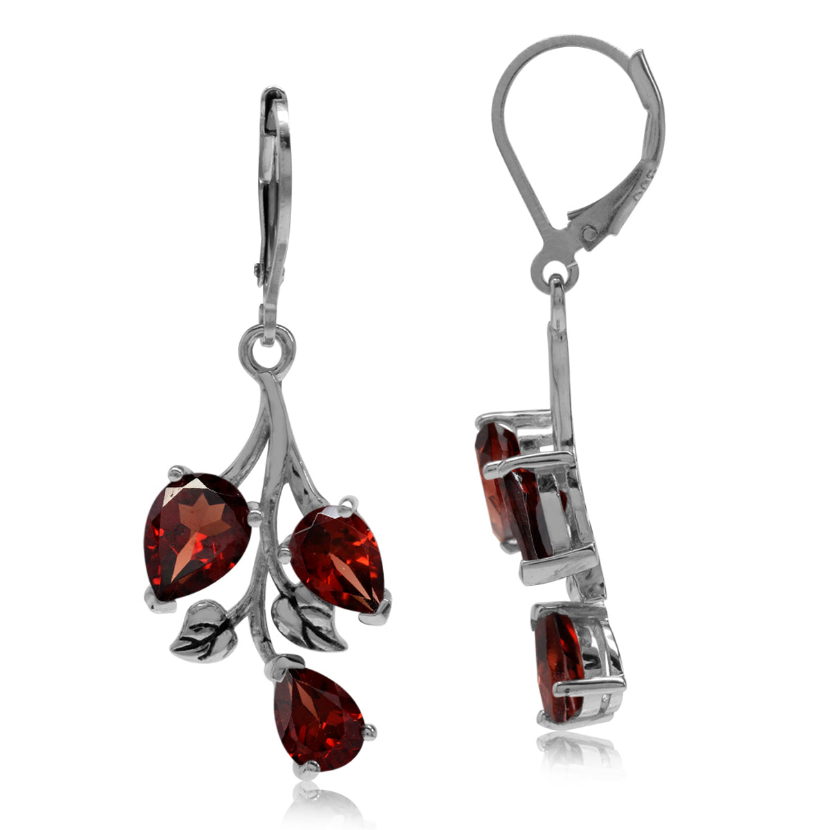 5.7 CTW Natural Pear Shape Red Garnet 925 Sterling Silver Leaf Vintage Inspired Leverback Dangle Earrings January Gemstone Birthstone Jewelry for Women - Silvershake-store