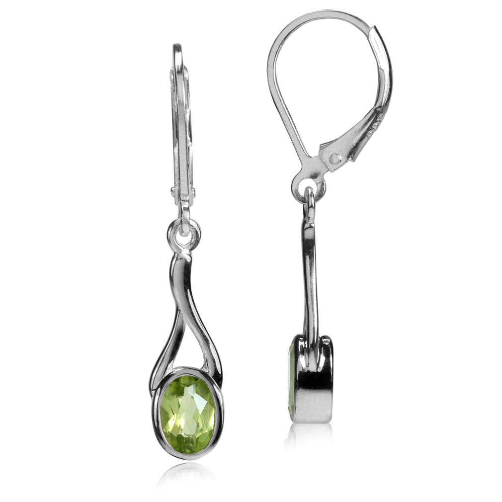 Natural Peridot White Gold Plated 925 Sterling Silver Leverback Dangle Earrings - Silvershake-store