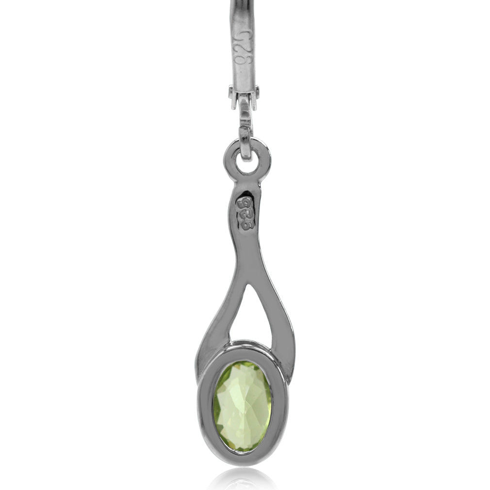 Natural Peridot White Gold Plated 925 Sterling Silver Leverback Dangle Earrings - Silvershake-store
