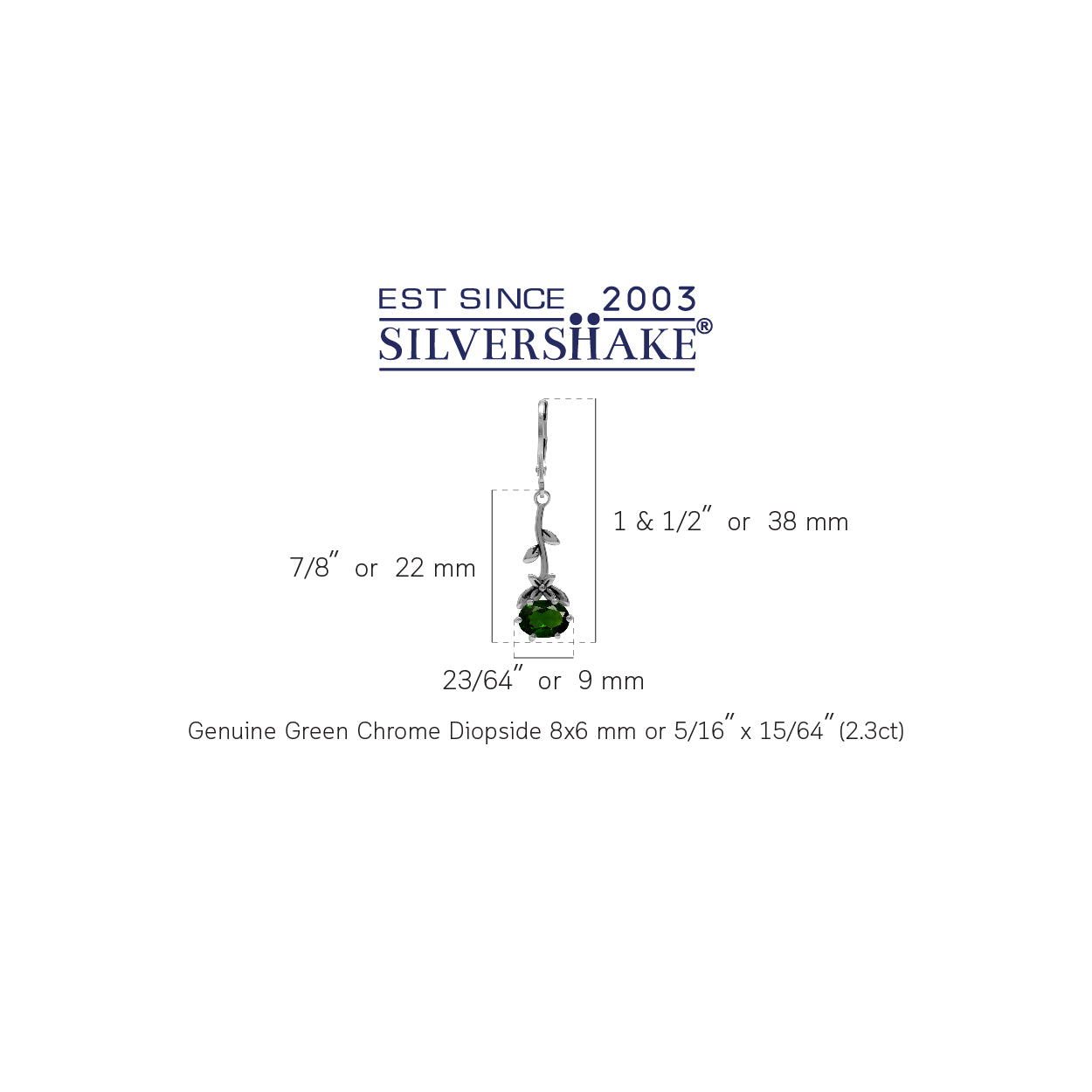 2.3ct. Green Chrome Diopside 925 Sterling Silver Flower and Leaf Vintage Inspired Leverback Earrings - Silvershake-store
