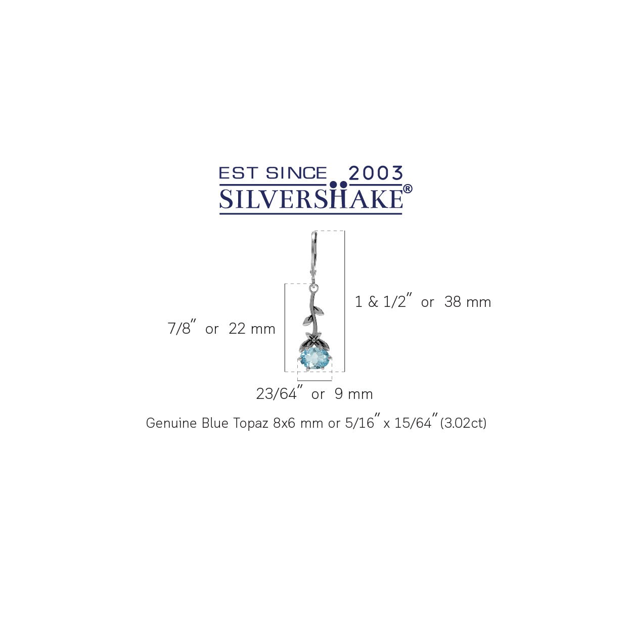 3.02ct. Genuine Blue Topaz 925 Sterling Silver Flower and Leaf Vintage Inspired Leverback Dangle Earrings - Silvershake-store