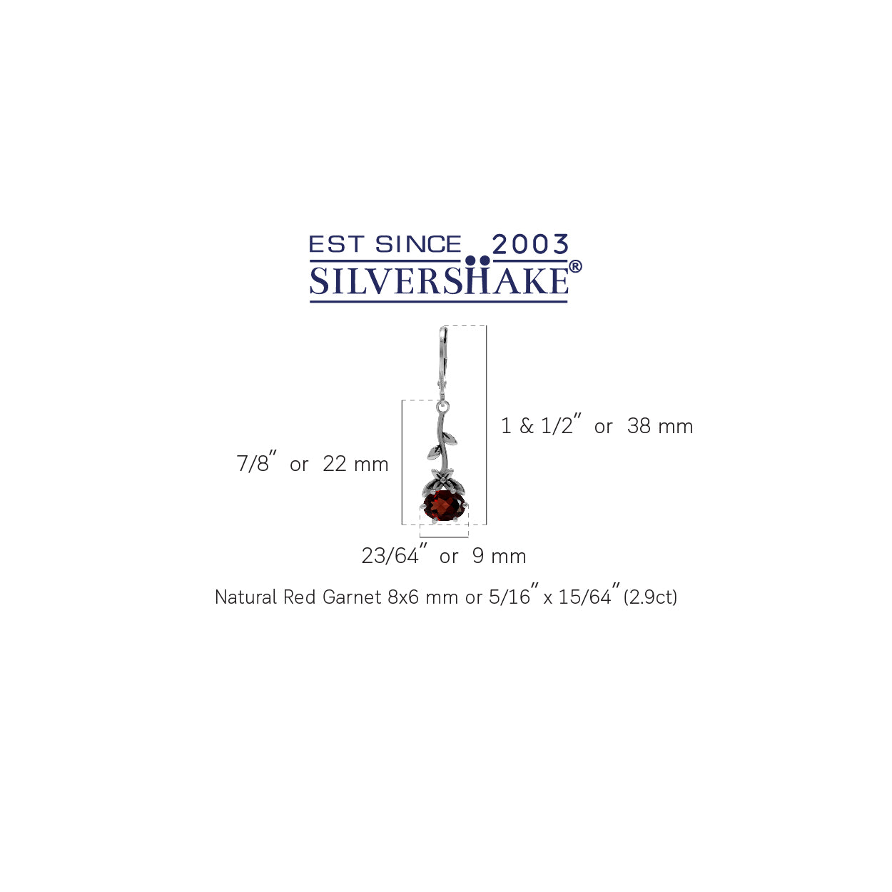 2.9ct. Natural Garnet 925 Sterling Silver Flower and Leaf Vintage Inspired Leverback Dangle Earrings - Silvershake-store