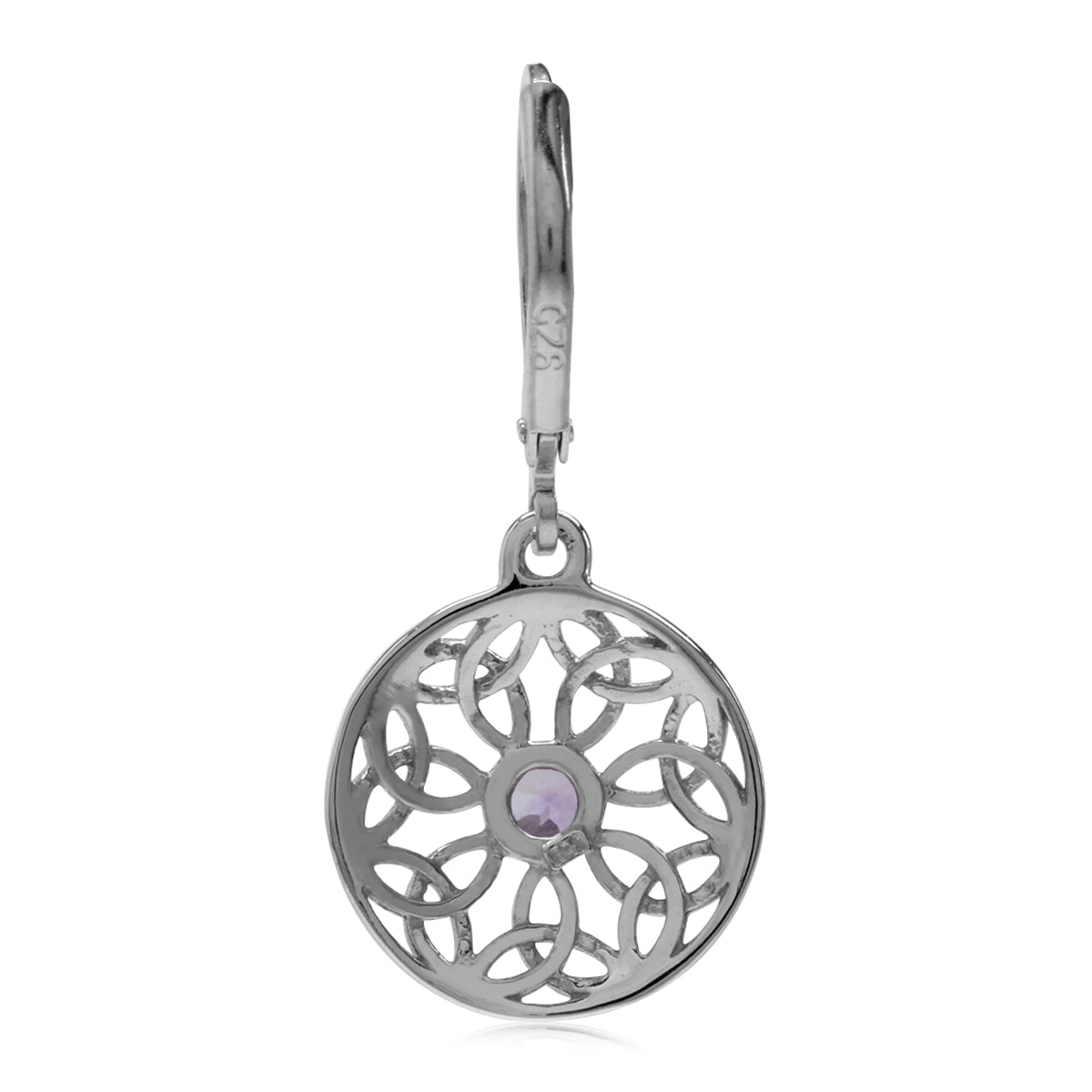 Natural Amethyst 925 Sterling Silver Triquetra Celtic Knot Circle Leverback Dangle Earrings - Silvershake-store