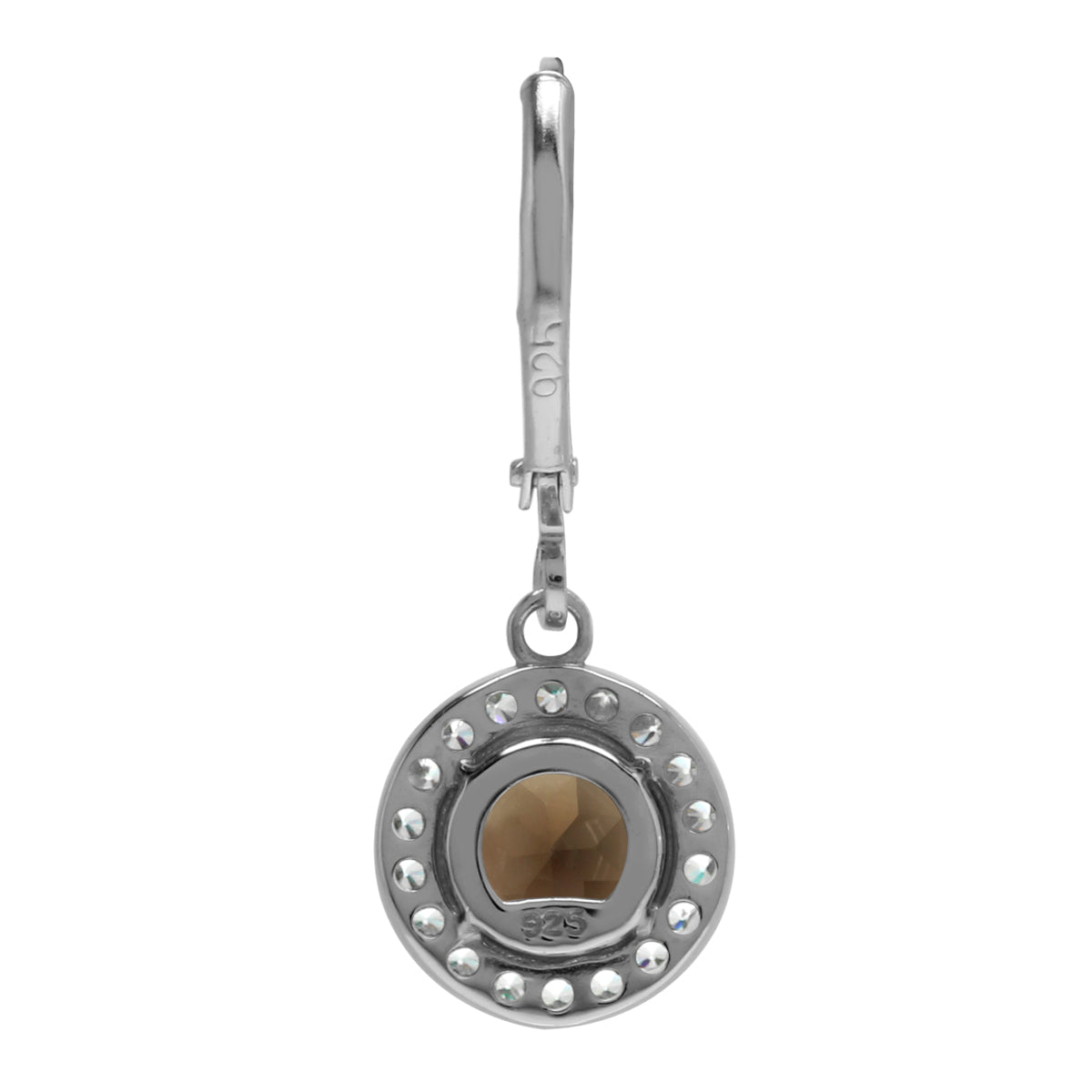 2.22ct. 7mm Natural Round Shape Smoky Quartz 925 Sterling Silver Halo Leverback Earrings - Silvershake-store