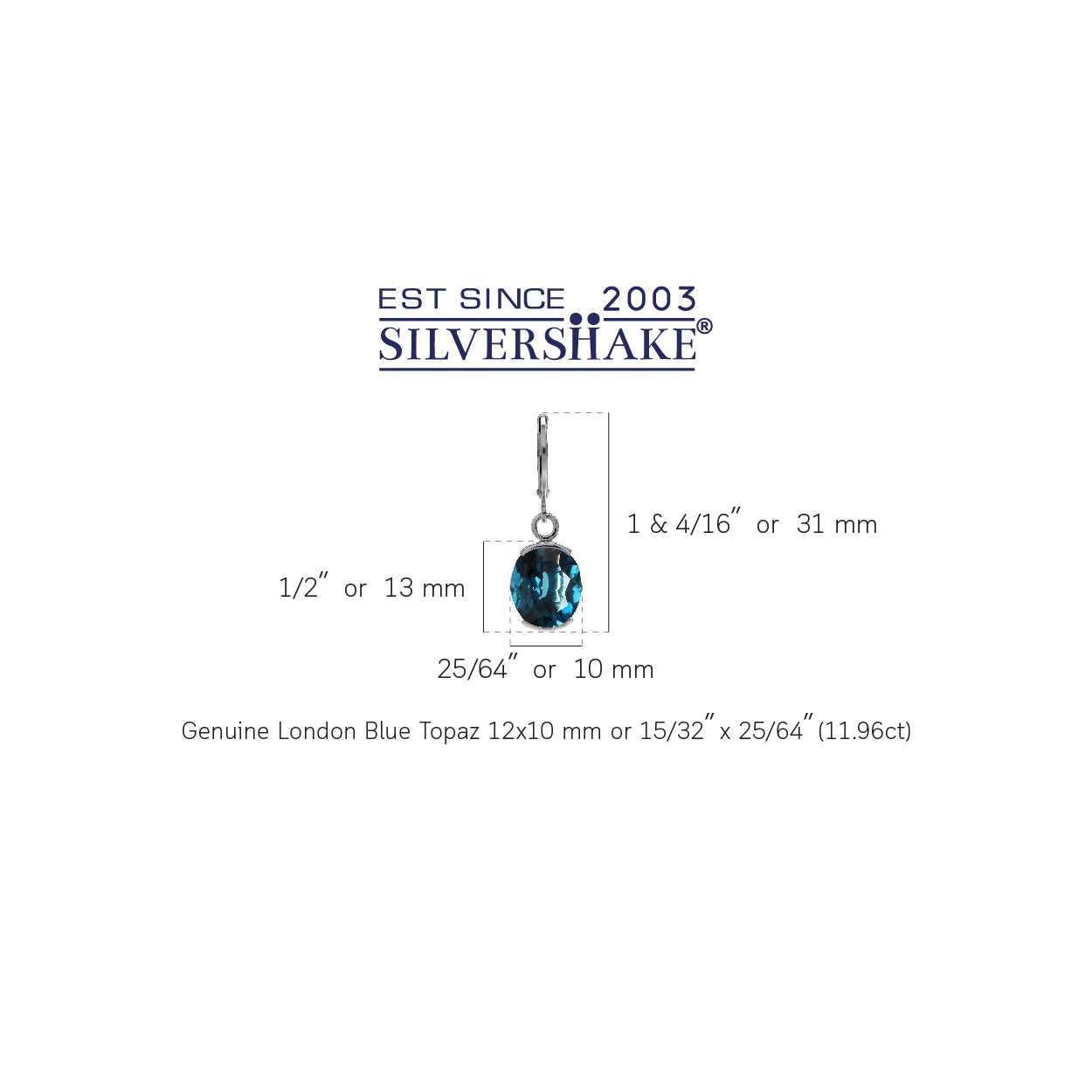 11.96ct. 12x10mm Genuine Oval Shape London Blue Topaz 925 Sterling Silver Leverback Dangle Earrings - Silvershake-store