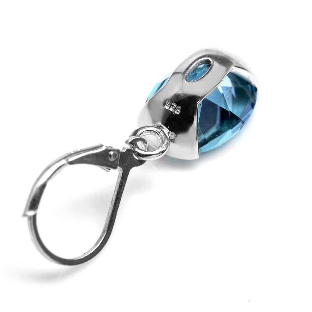 11.96ct. 12x10mm Genuine Oval Shape London Blue Topaz 925 Sterling Silver Leverback Dangle Earrings - Silvershake-store