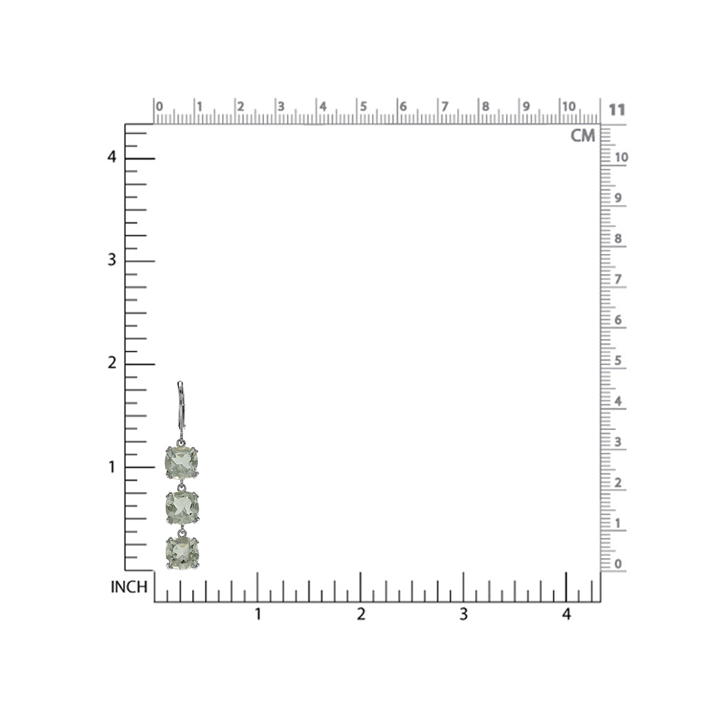 12.36ct. 3 Stone Natural Green Amethyst 925 Sterling Silver Leverback Dangle Earrings - Silvershake-store