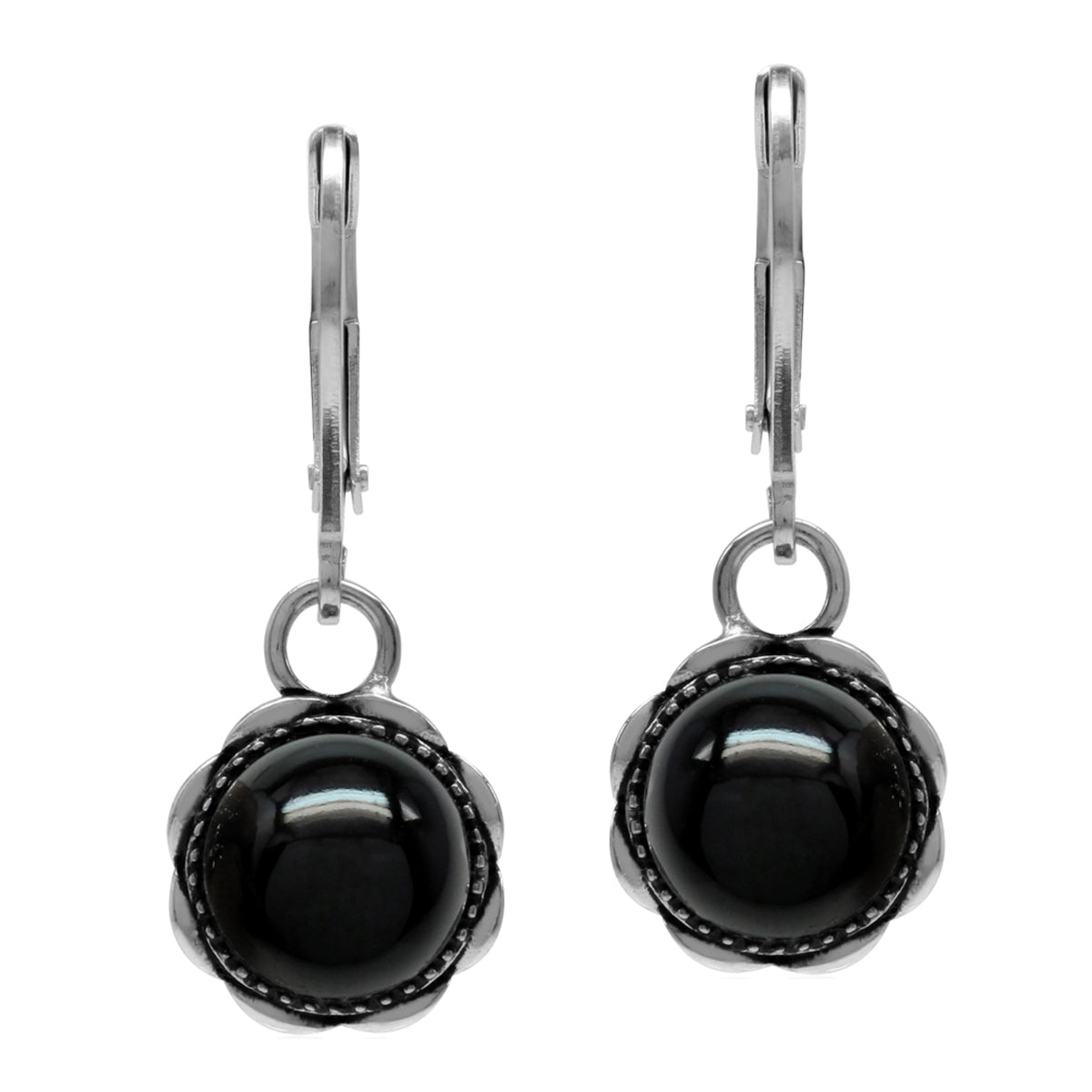 Created Black Onyx 925 Sterling Silver Filigree Leverback Dangle Earrings - Silvershake-store