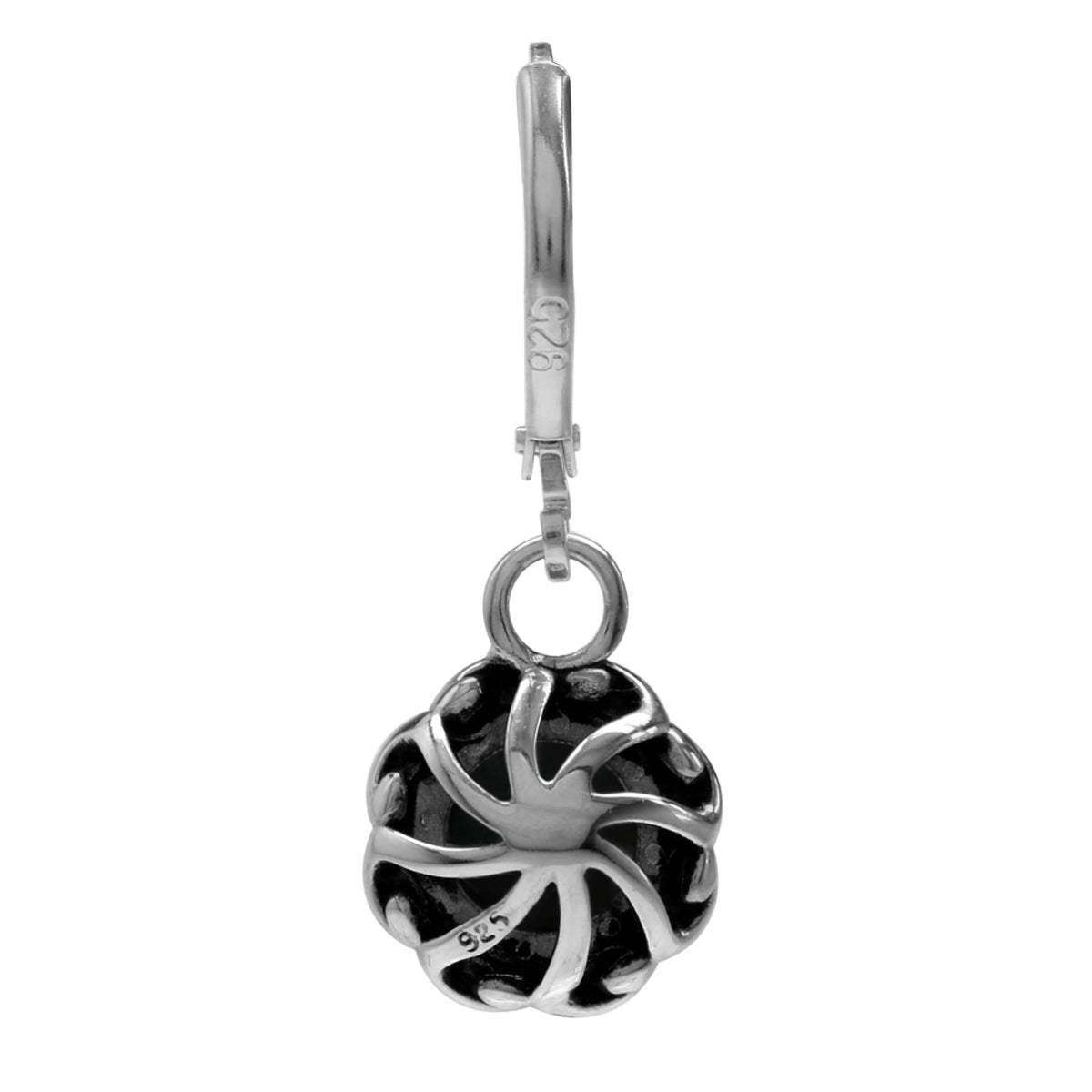 Created Black Onyx 925 Sterling Silver Filigree Leverback Dangle Earrings - Silvershake-store