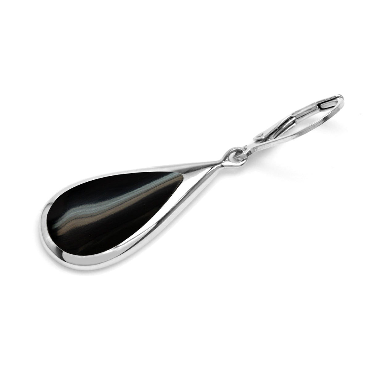 Created Black Onyx Inlay White Gold Plated 925 Sterling Silver Drop Dangle Leverback Earrings - Silvershake-store