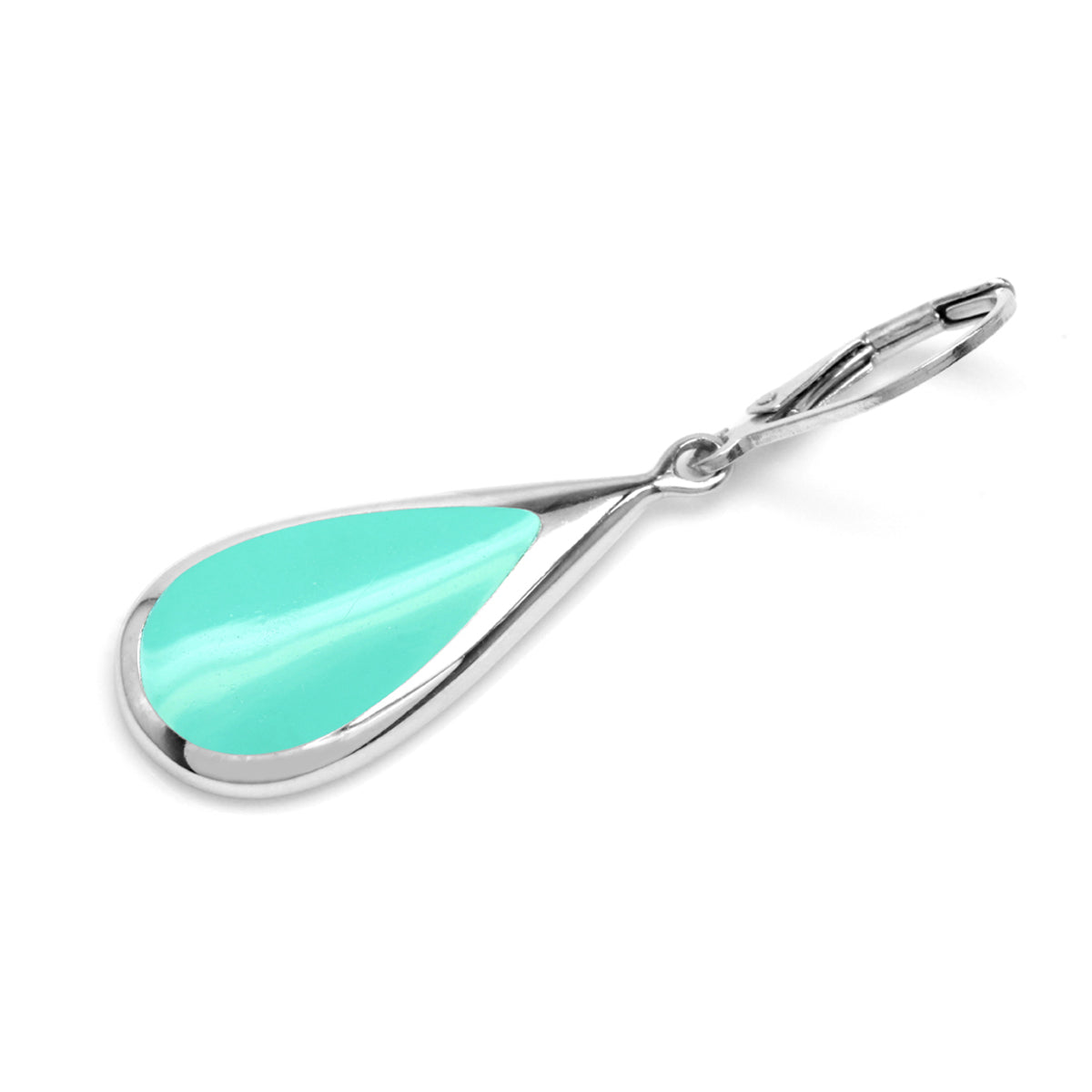 Created Green Turquoise Inlay White Gold Plated 925 Sterling Silver Drop Dangle Leverback Earrings - Silvershake-store