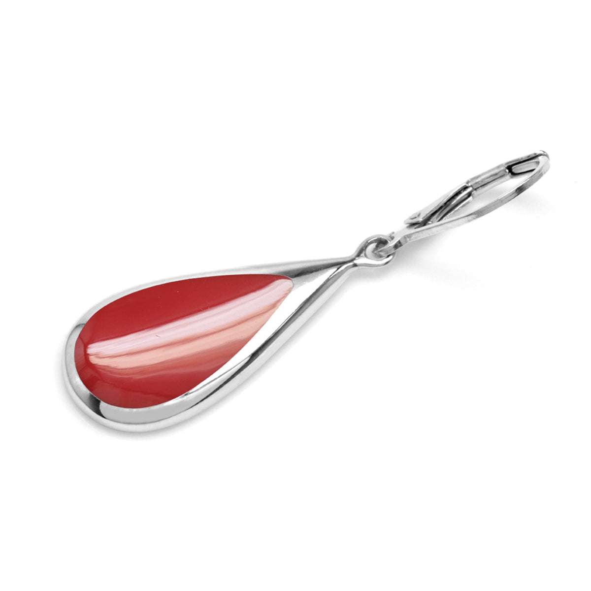 Created Red Coral Inlay White Gold Plated 925 Sterling Silver Drop Dangle Leverback Earrings - Silvershake-store