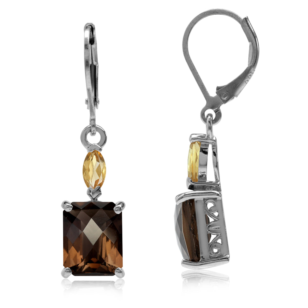 5.9ct. 10x8mm Natural Smoky Quartz and Citrine 925 Sterling Silver Leverback Earrings - Silvershake-store