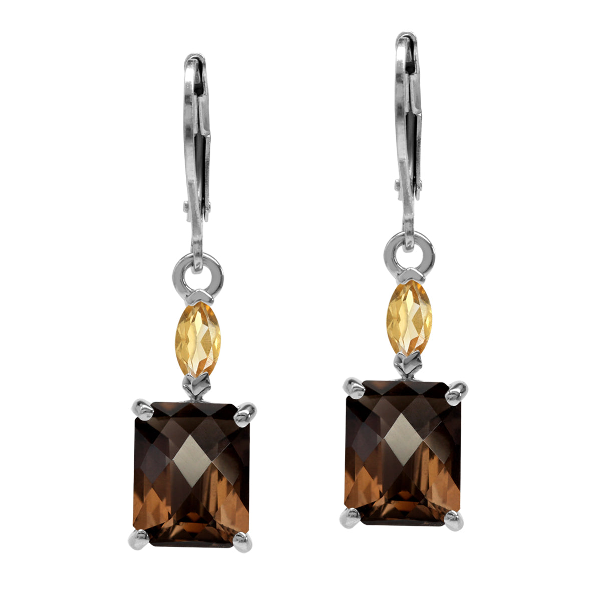 5.9ct. 10x8mm Natural Smoky Quartz and Citrine 925 Sterling Silver Leverback Earrings - Silvershake-store