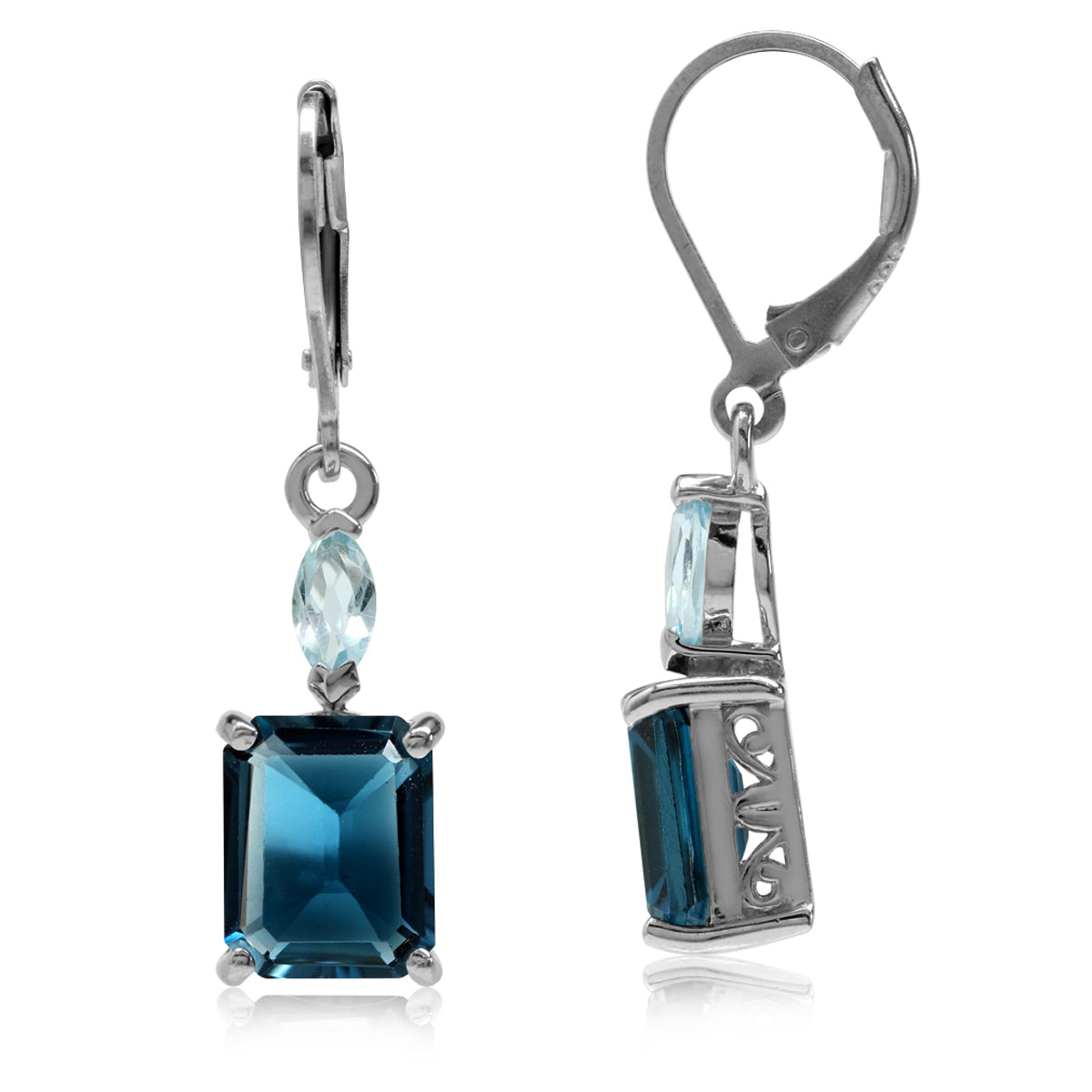 7.72ct. Genuine Octagon Shape London Blue Topaz 925 Sterling Silver Leverback Dangle Earrings - Silvershake-store