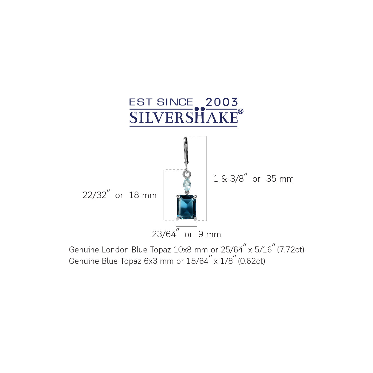 7.72ct. Genuine Octagon Shape London Blue Topaz 925 Sterling Silver Leverback Dangle Earrings - Silvershake-store