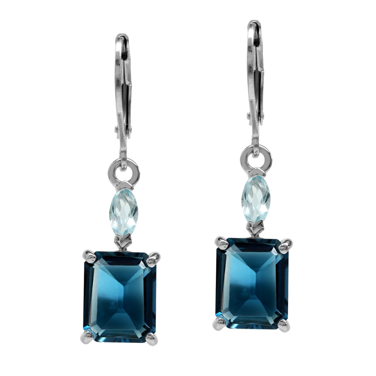 7.72ct. Genuine Octagon Shape London Blue Topaz 925 Sterling Silver Leverback Dangle Earrings - Silvershake-store