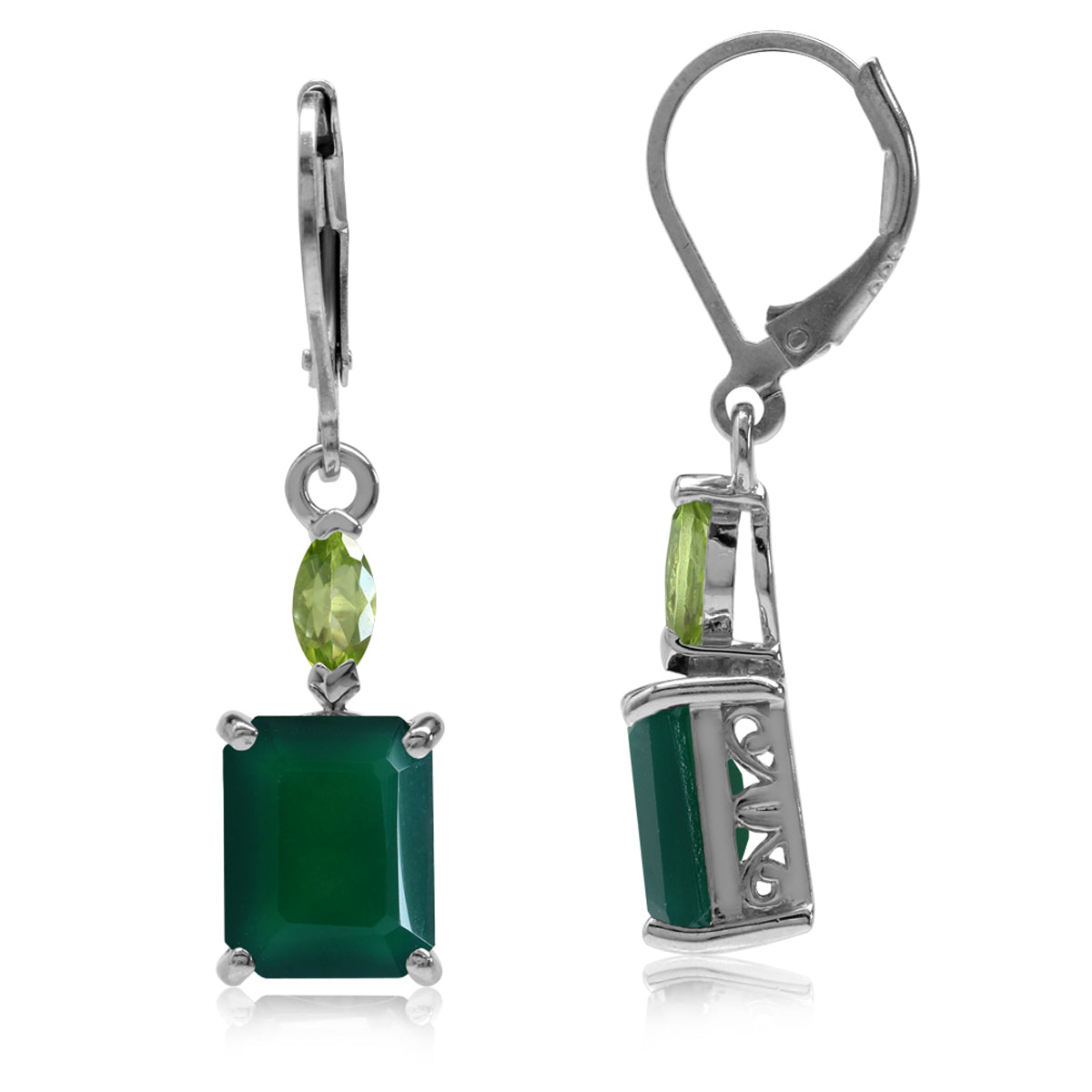 6.38ct. Natural Octagon Shape Emerald Green Agate and Peridot 925 Sterling Silver Leverback Earrings - Silvershake-store