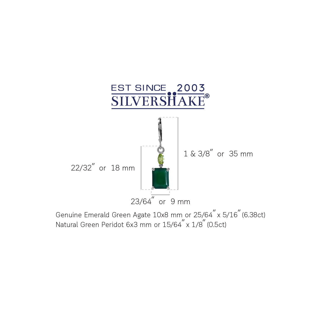 6.38ct. Natural Octagon Shape Emerald Green Agate and Peridot 925 Sterling Silver Leverback Earrings - Silvershake-store