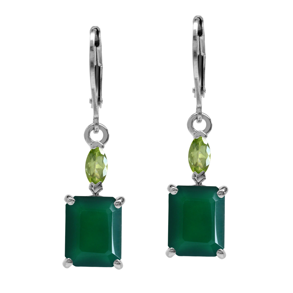 6.38ct. Natural Octagon Shape Emerald Green Agate and Peridot 925 Sterling Silver Leverback Earrings - Silvershake-store