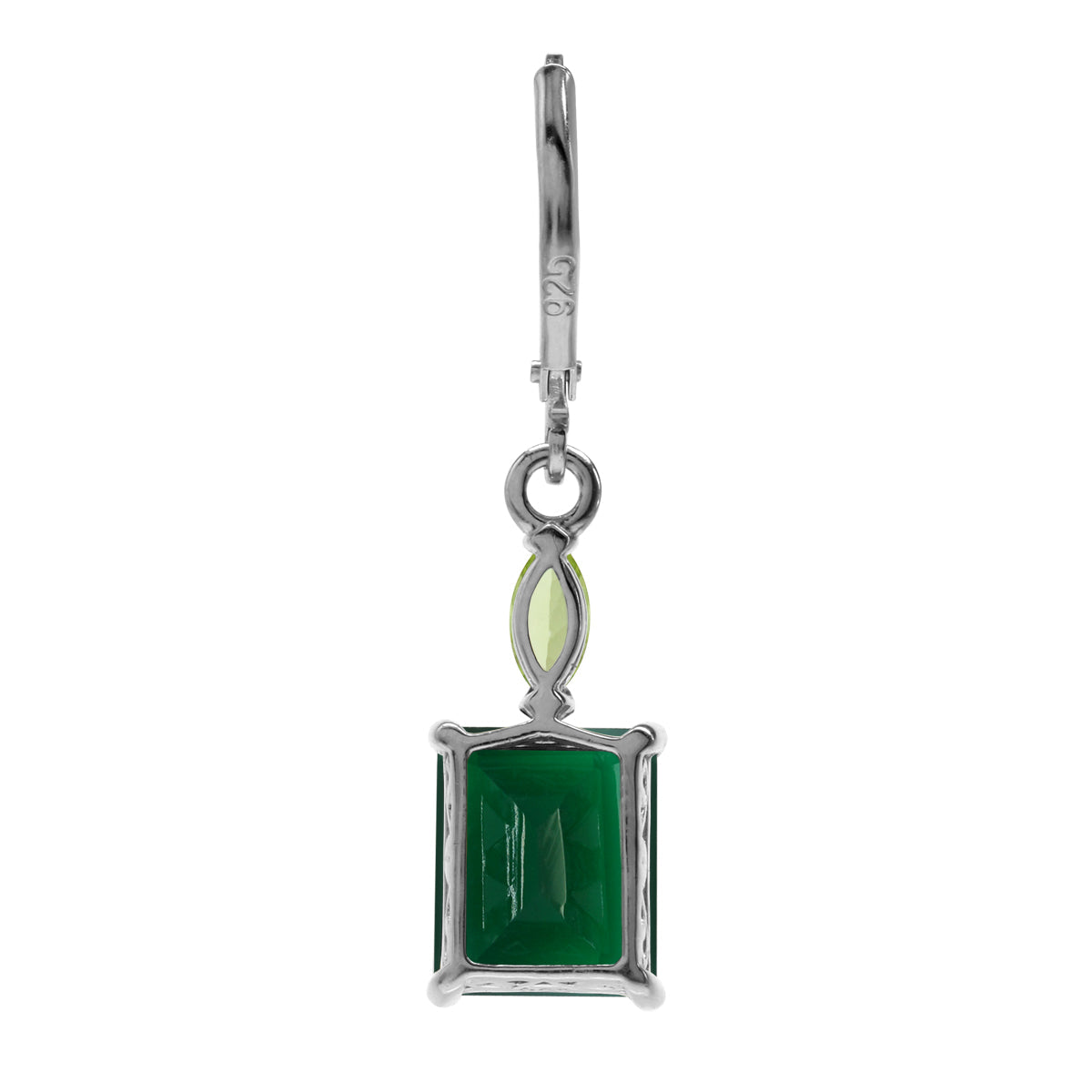 6.38ct. Natural Octagon Shape Emerald Green Agate and Peridot 925 Sterling Silver Leverback Earrings - Silvershake-store