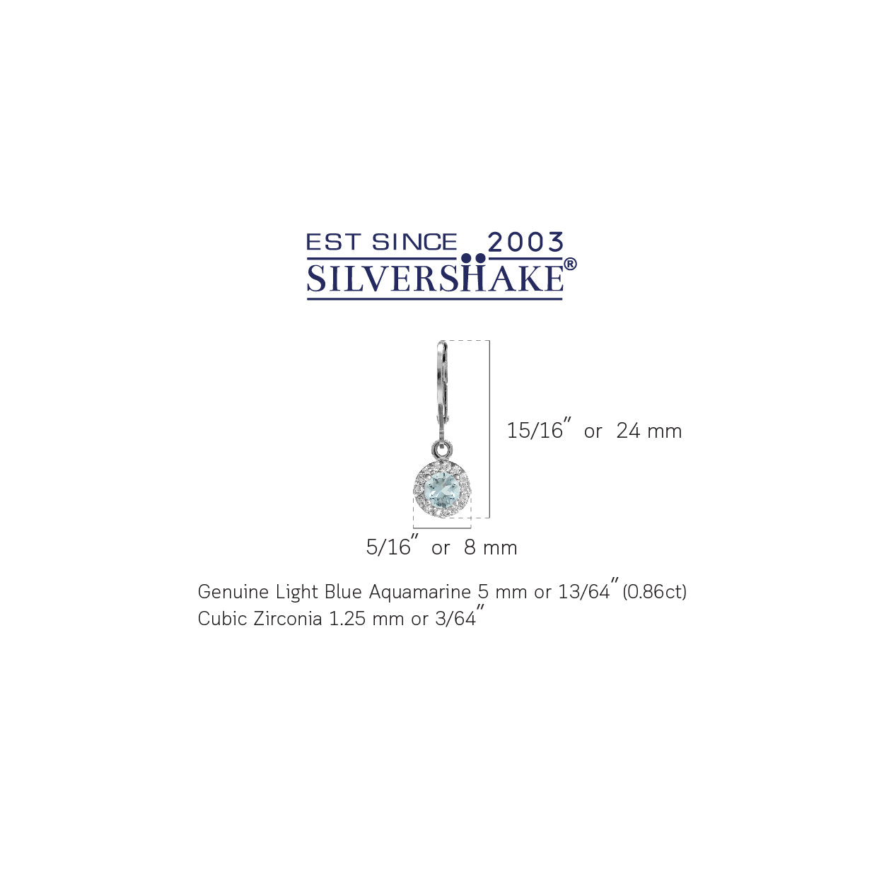5mm Genuine Blue Aquamarine and White Cubic Zirconia Gold Plated 925 Sterling Silver Halo Leverback Earrings - Silvershake-store