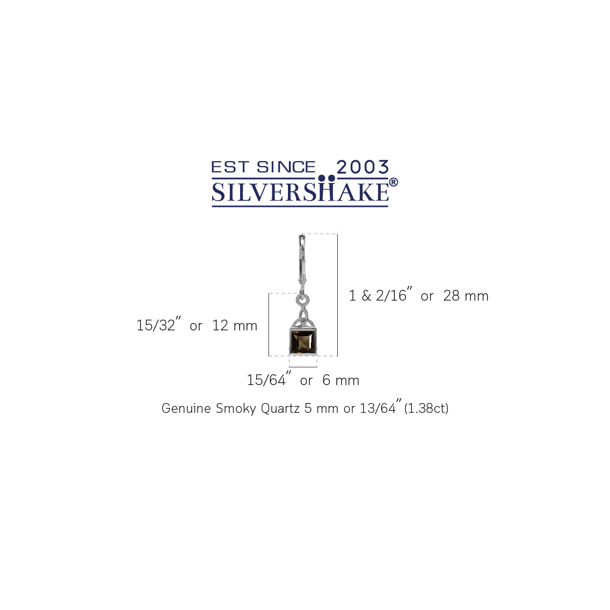 1.38ct. Natural Smoky Quartz 925 Sterling Silver Triquetra Celtic Knot Leverback Dangle Earrings