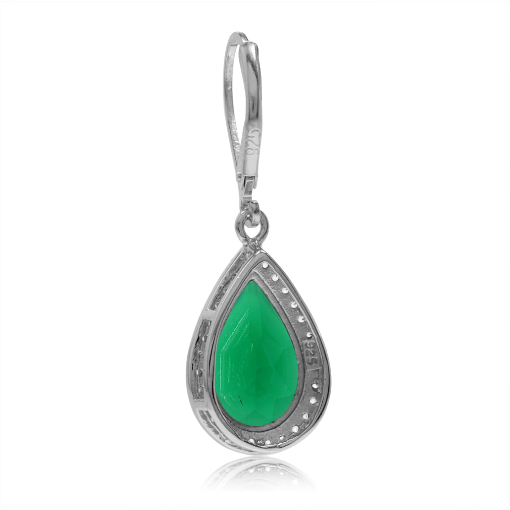 5.26ct. Natural Emerald Green Agate and White Topaz 925 Sterling Silver Drop Dangle Leverback Earrings - Silvershake-store