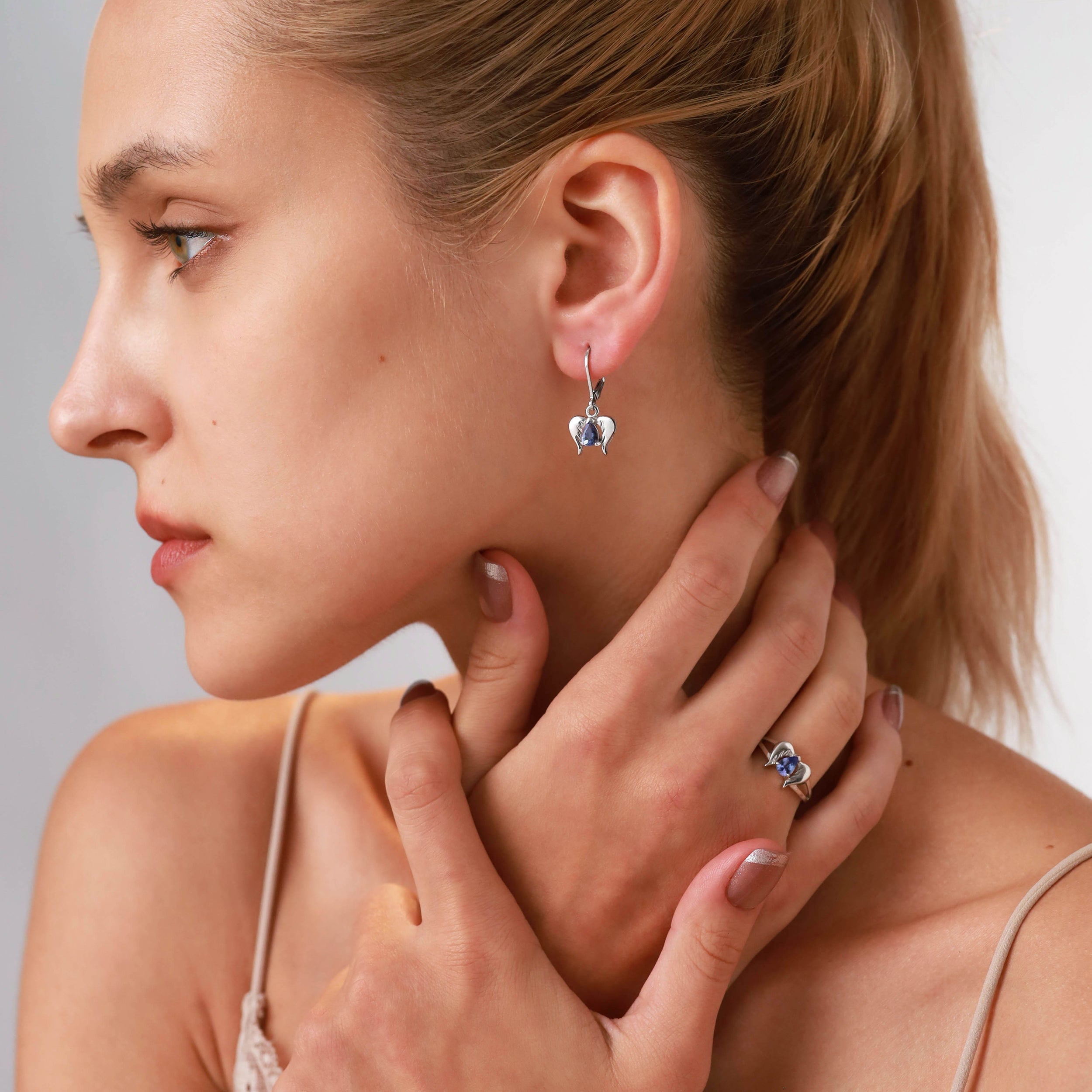 Simulated Color Change Alexandrite 925 Sterling Silver Angel Wings Dangle Leverback Earrings - Silvershake-store