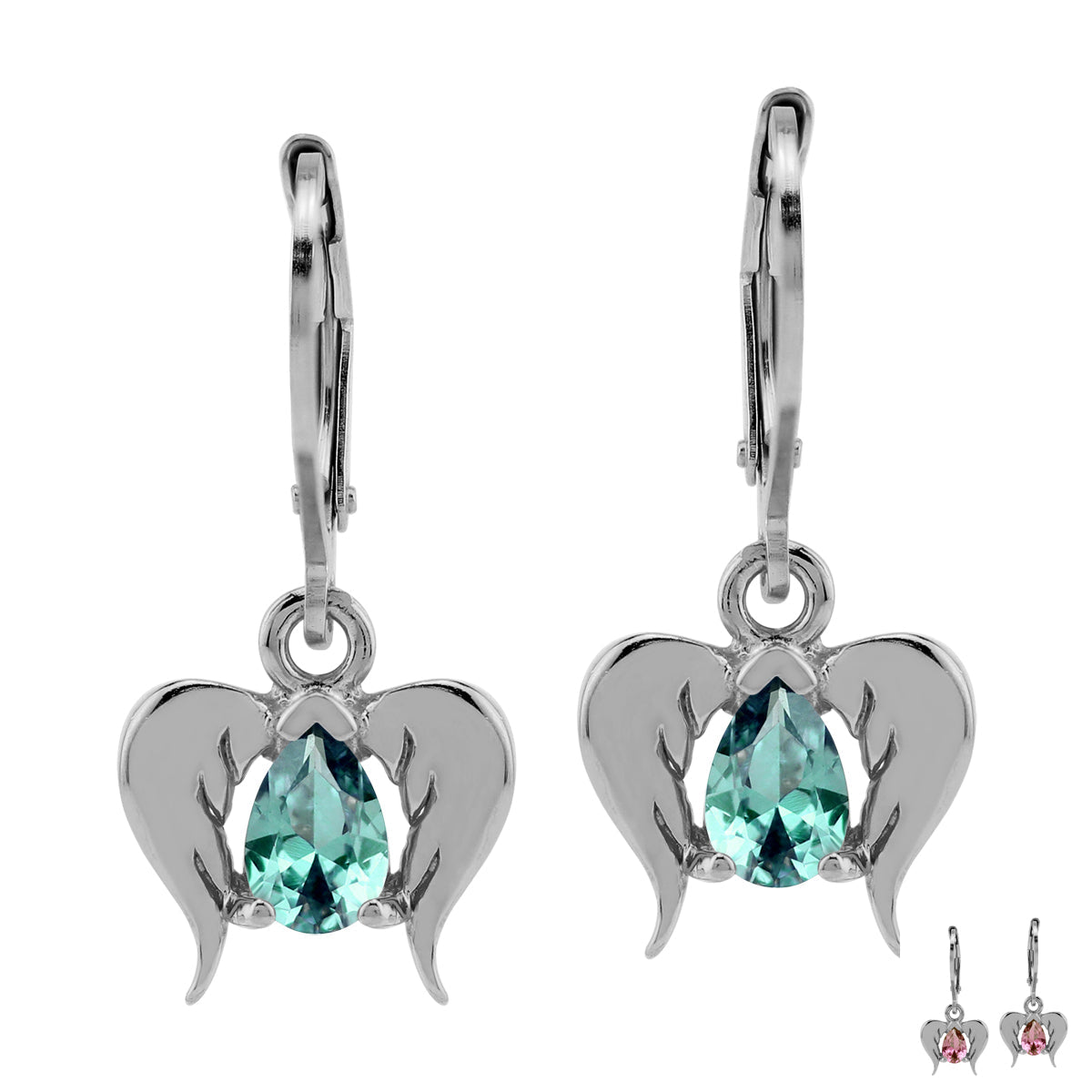 Simulated Color Change Alexandrite 925 Sterling Silver Angel Wings Dangle Leverback Earrings - Silvershake-store