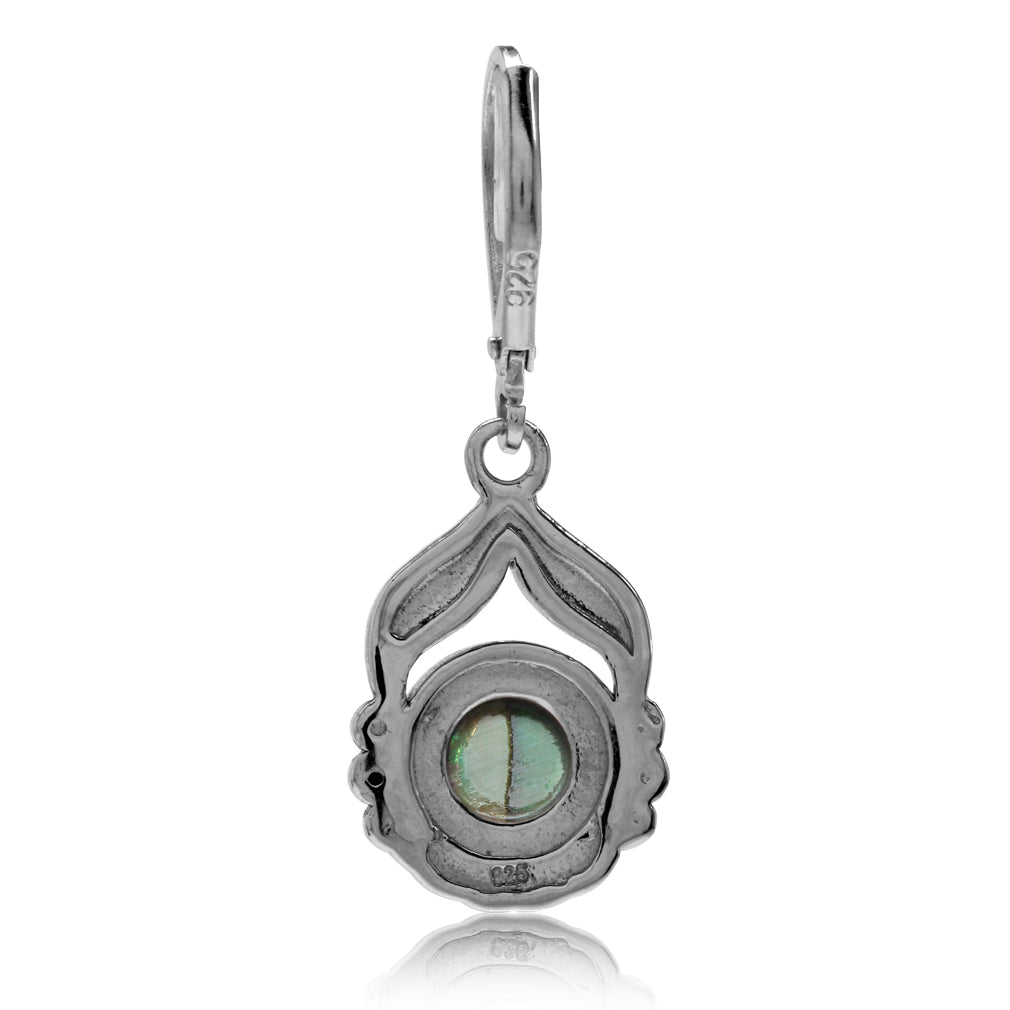 Abalone Paua Shell 925 Sterling Silver Leaf and Rope Leverback Dangle Earrings - Silvershake-store