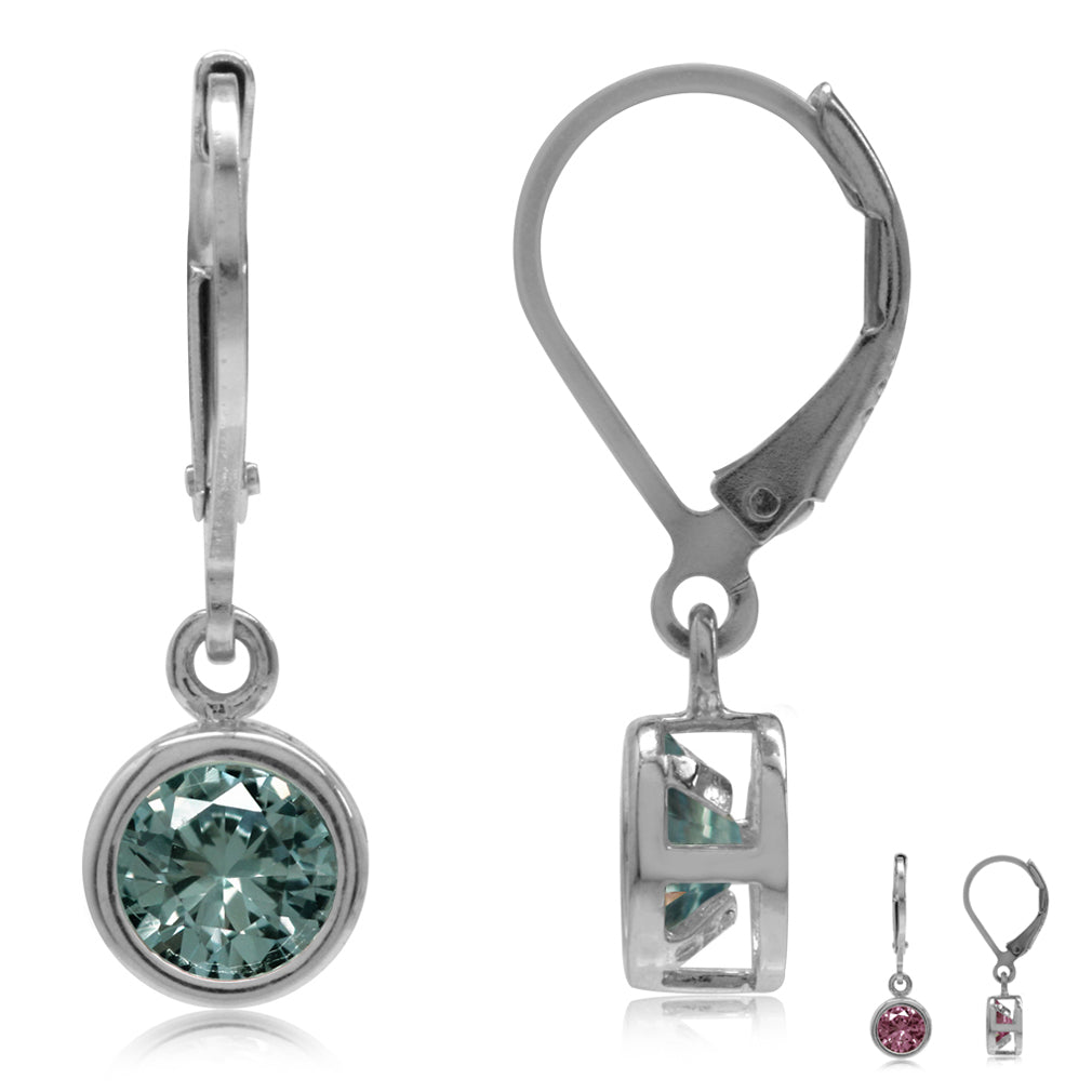 6MM Round Simulated Color Change Alexandrite 925 Sterling Silver Bezel Set Leverback Dangle Earrings - Silvershake-store