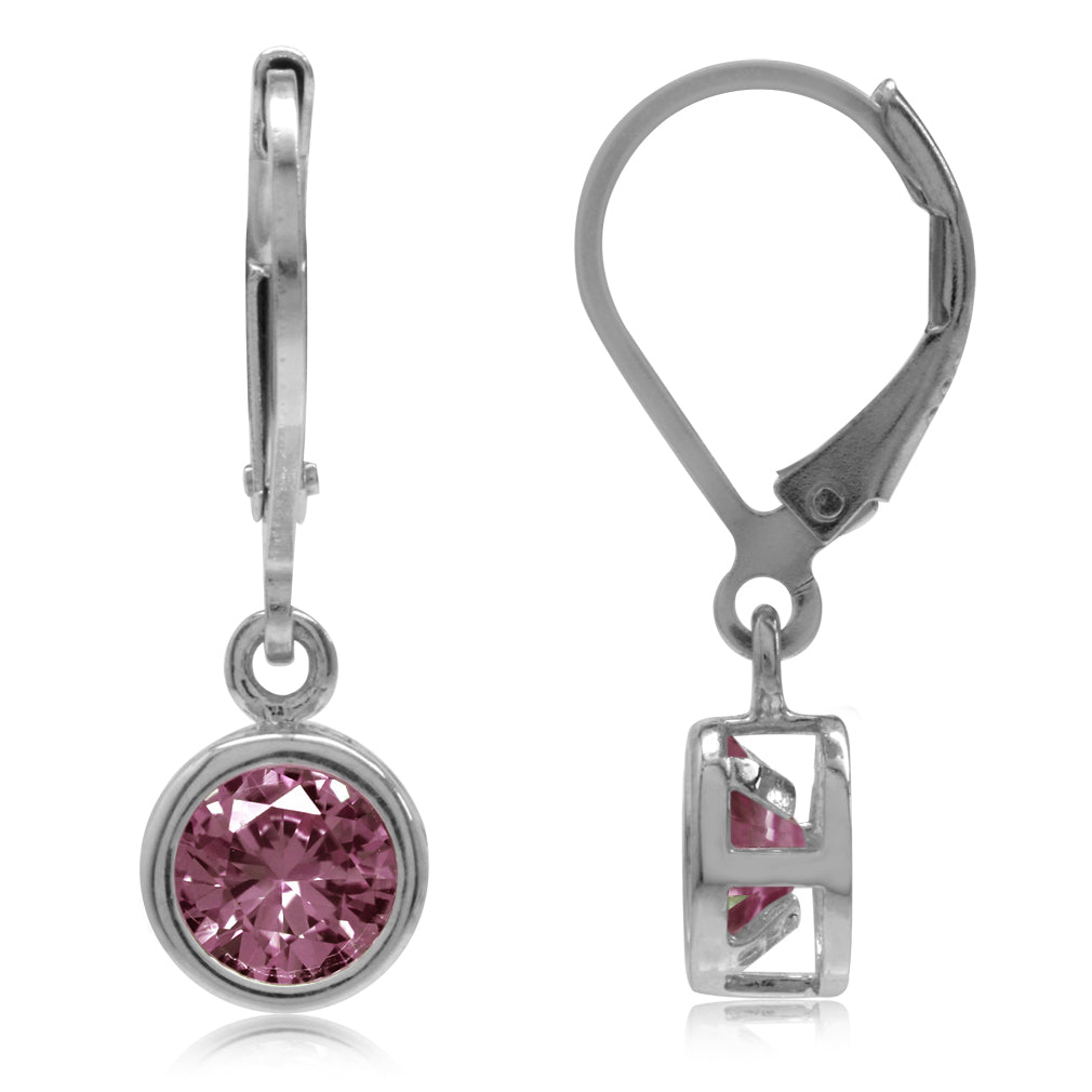 6MM Round Simulated Color Change Alexandrite 925 Sterling Silver Bezel Set Leverback Dangle Earrings - Silvershake-store