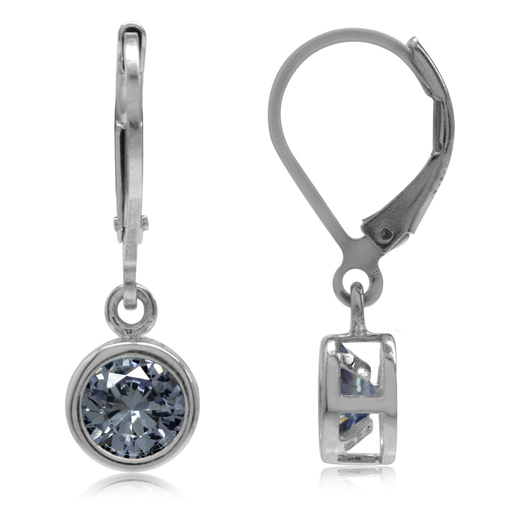 6MM Round Simulated Color Change Alexandrite 925 Sterling Silver Bezel Set Leverback Dangle Earrings - Silvershake-store