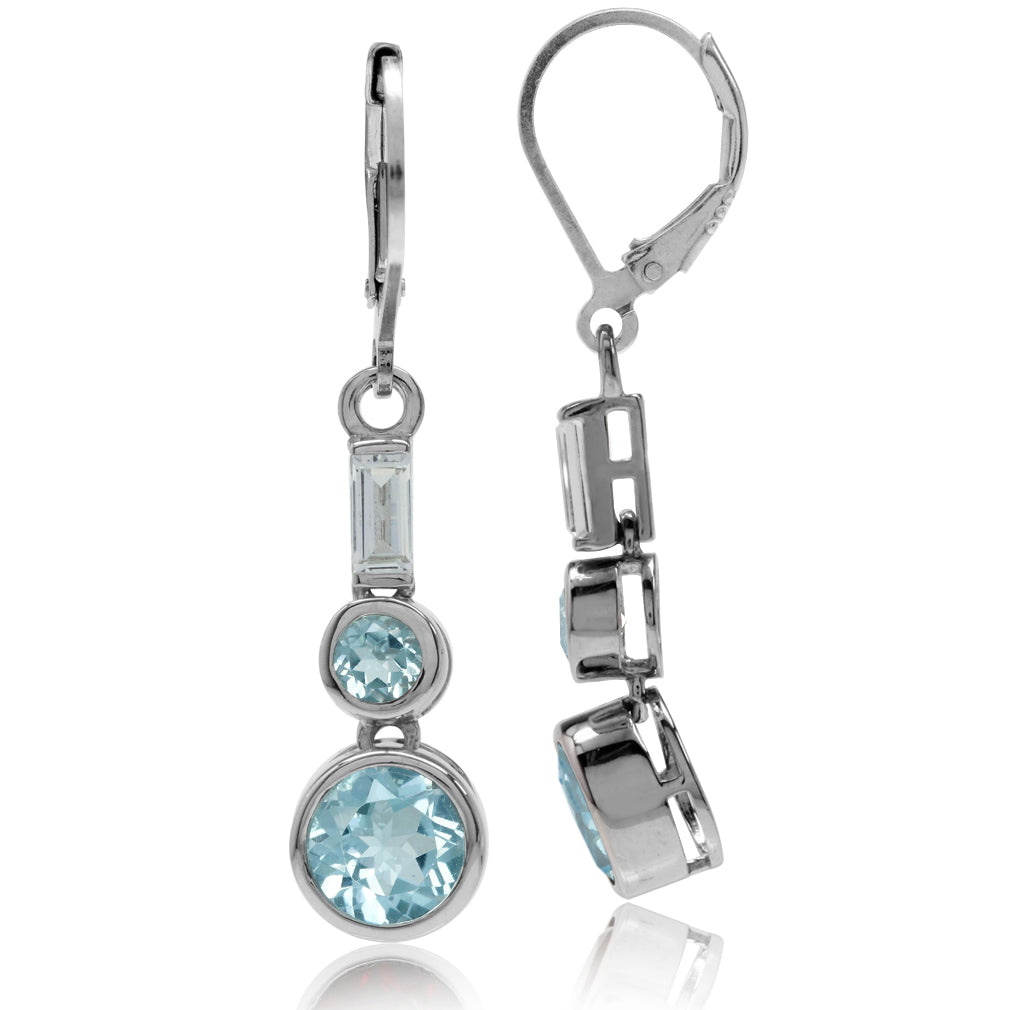 3.76ct. Genuine Blue Topaz White Gold Plated 925 Sterling Silver Leverback Dangle Earrings - Silvershake-store