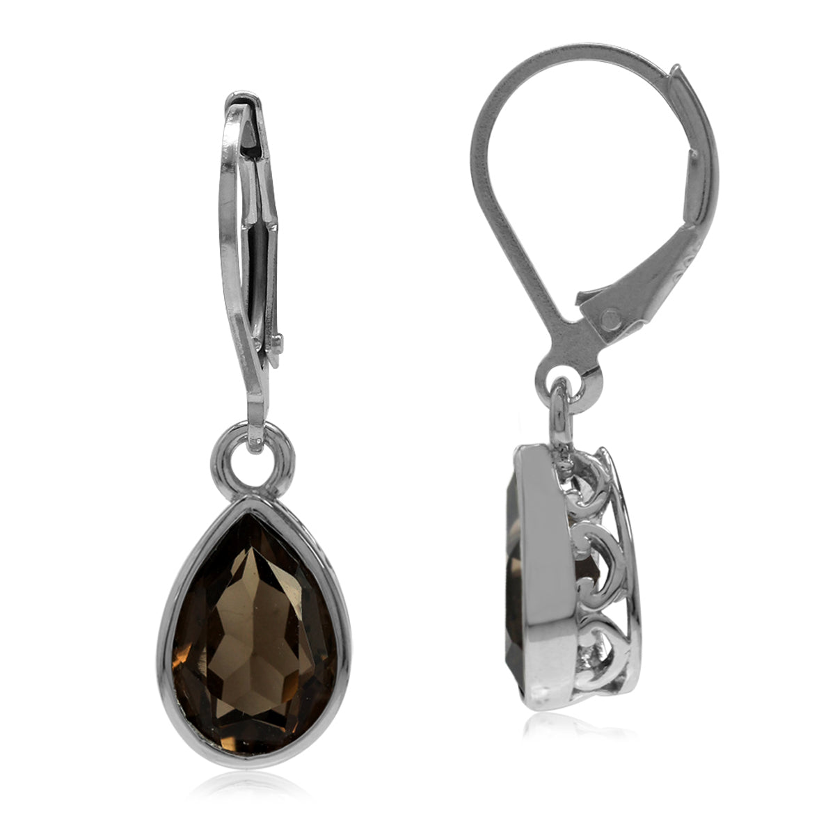 3.96ct. Natural Smoky Quartz 925 Sterling Silver Heart Victorian Style Drop Dangle Leverback Earrings - Silvershake-store