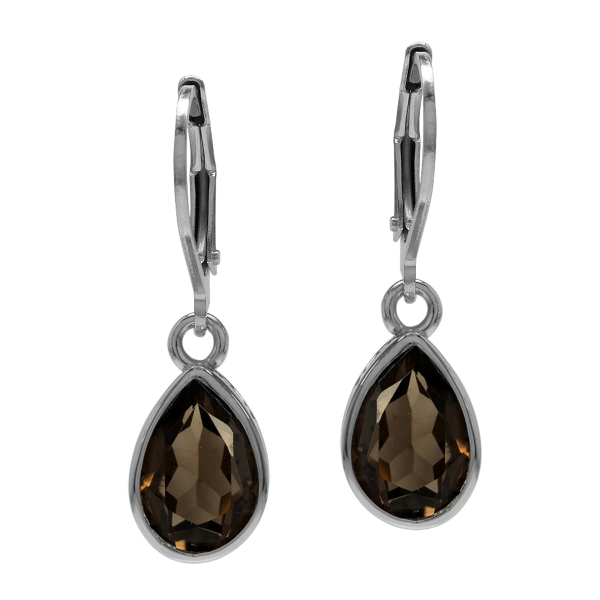 3.96ct. Natural Smoky Quartz 925 Sterling Silver Heart Victorian Style Drop Dangle Leverback Earrings - Silvershake-store