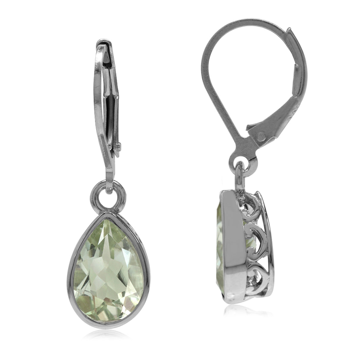 3.1ct. Green Amethyst 925 Sterling Silver Heart Victorian Style Drop Dangle Leverback Earrings - Silvershake-store