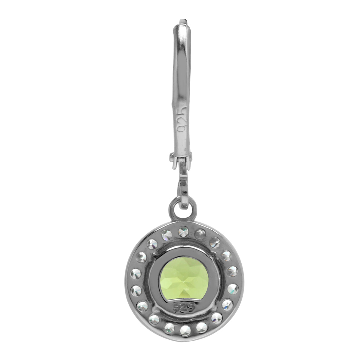 2.84ct. 7mm Natural Round Shape Peridot 925 Sterling Silver Halo Leverback Dangle Earrings - Silvershake-store
