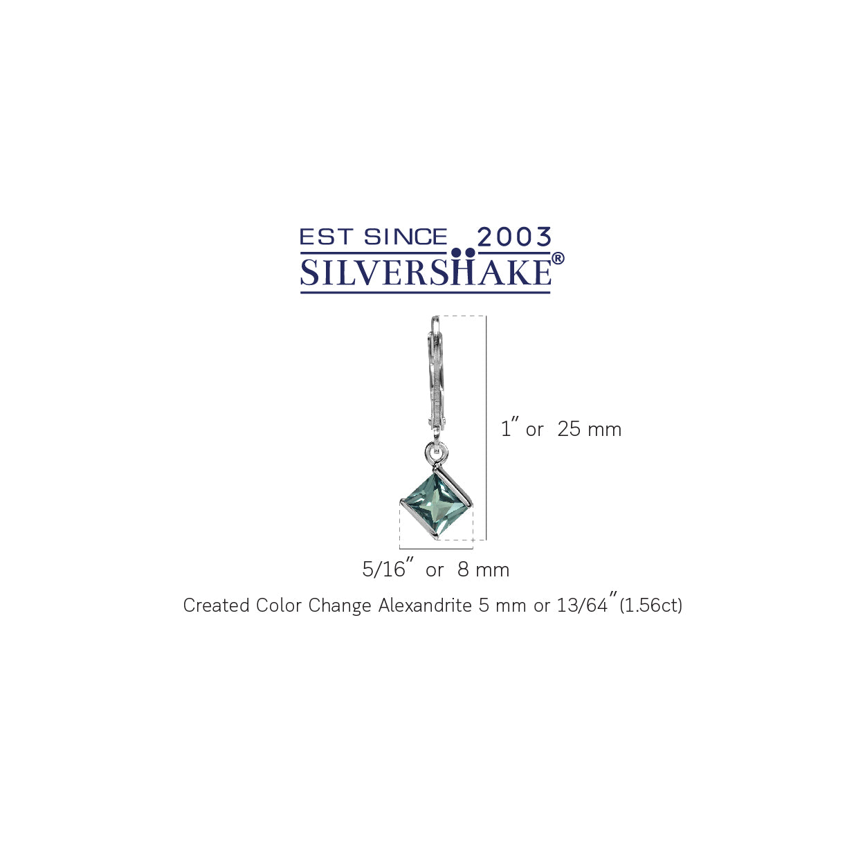 5mm Square Shape Created Color Change Alexandrite 925 Sterling Silver Leverback Dangle Earrings - Silvershake-store