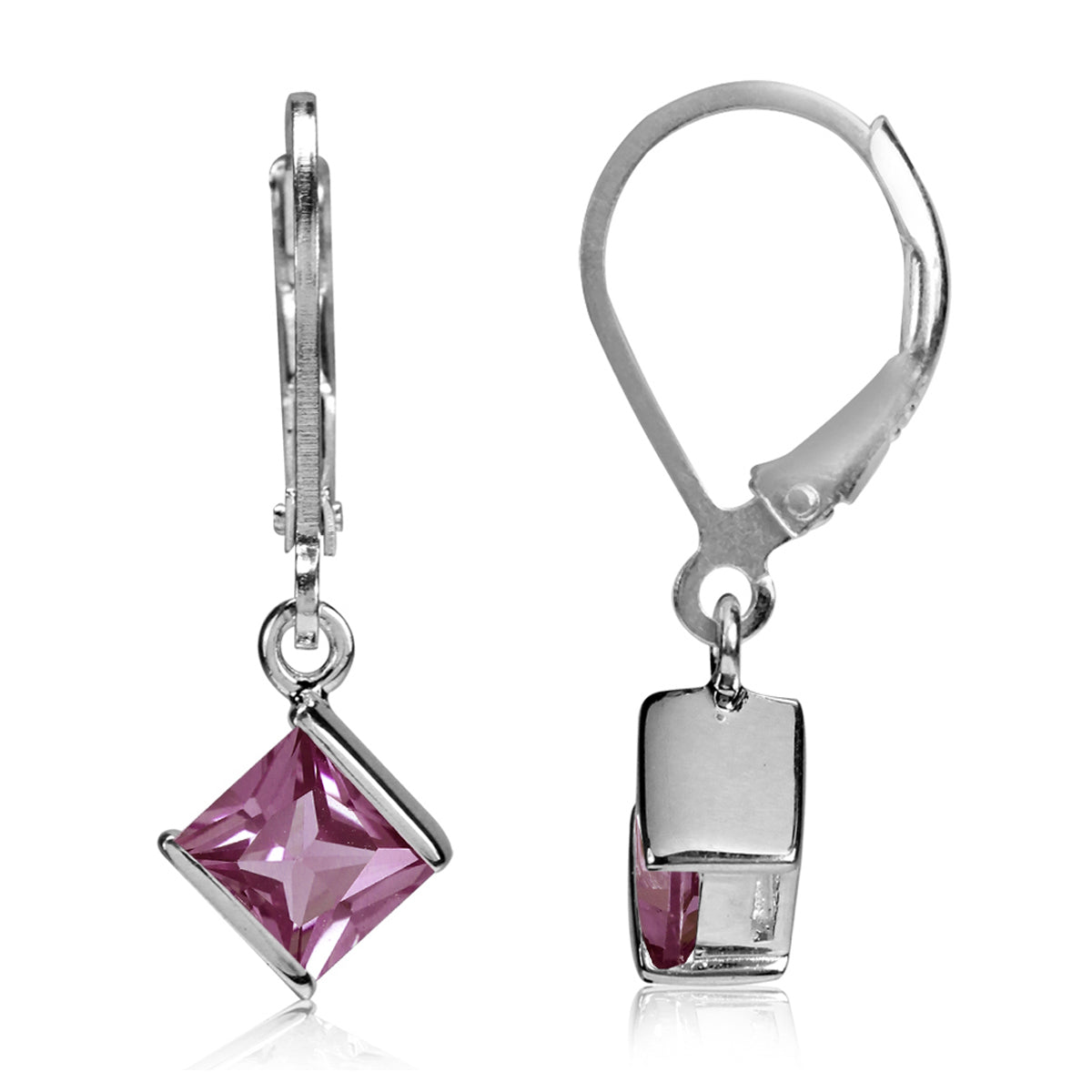 5mm Square Shape Created Color Change Alexandrite 925 Sterling Silver Leverback Dangle Earrings - Silvershake-store