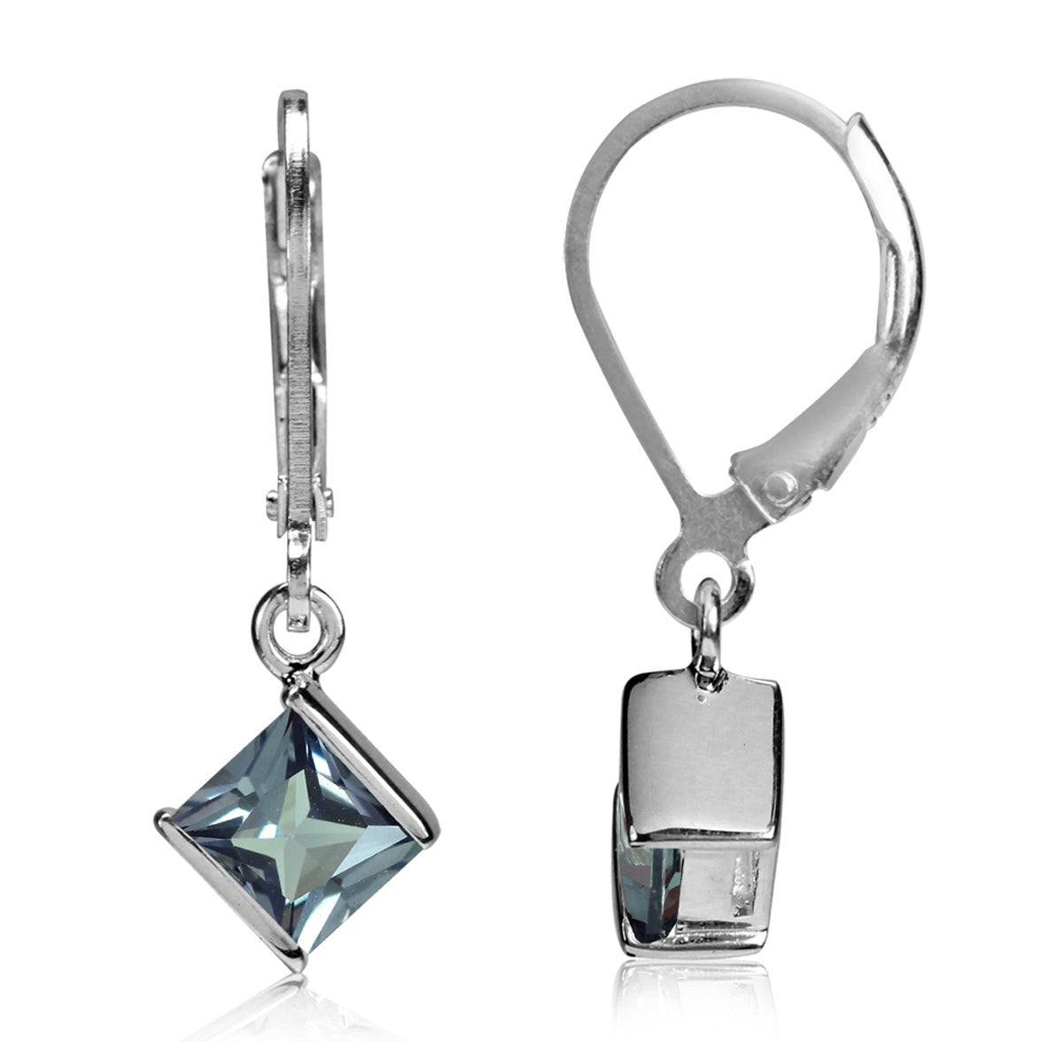 5mm Square Shape Created Color Change Alexandrite 925 Sterling Silver Leverback Dangle Earrings - Silvershake-store