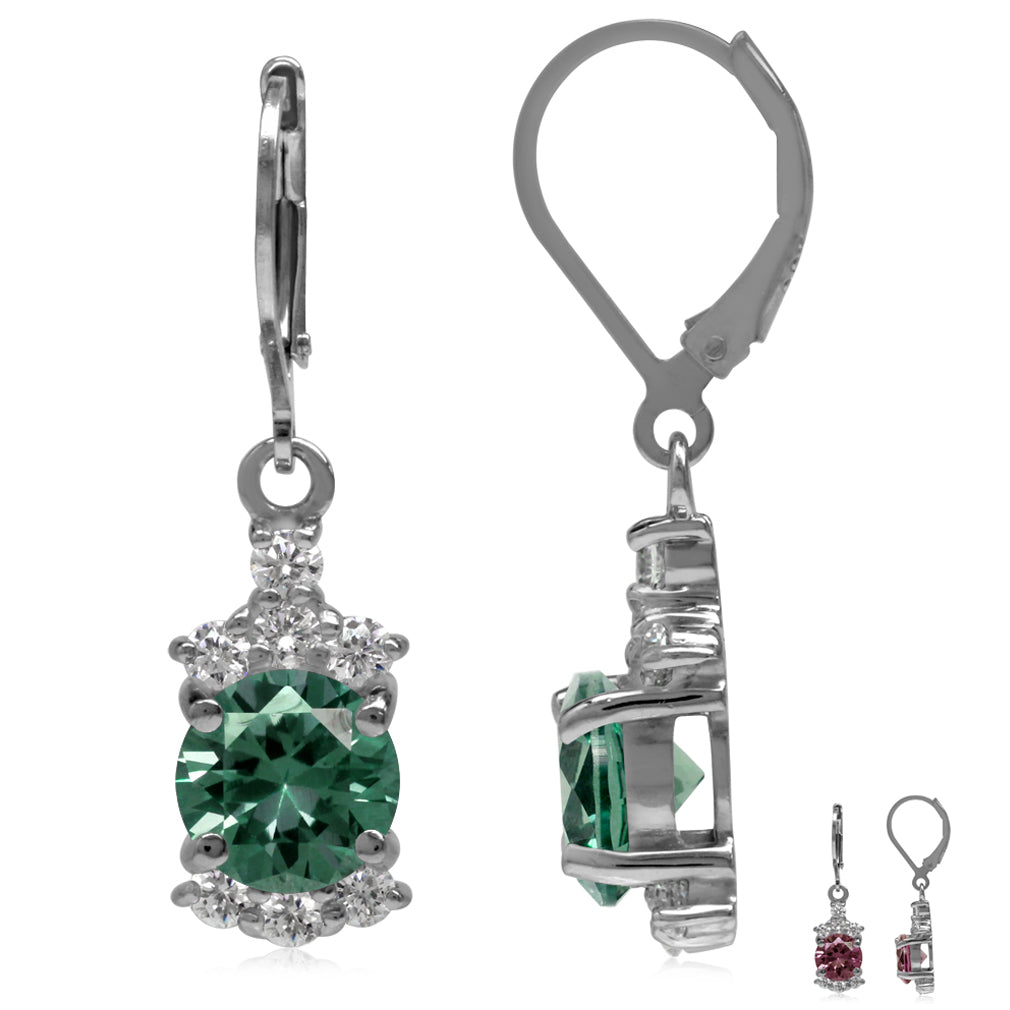 8mm Round Shape Simulated Color Change Alexandrite and White Cubic Zirconia 925 Sterling Silver Leverback Earrings - Silvershake-store