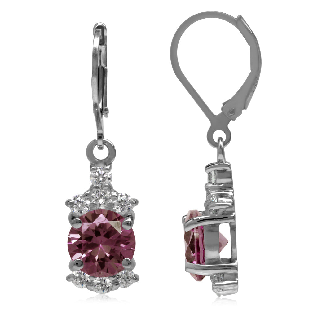 8mm Round Shape Simulated Color Change Alexandrite and White Cubic Zirconia 925 Sterling Silver Leverback Earrings - Silvershake-store